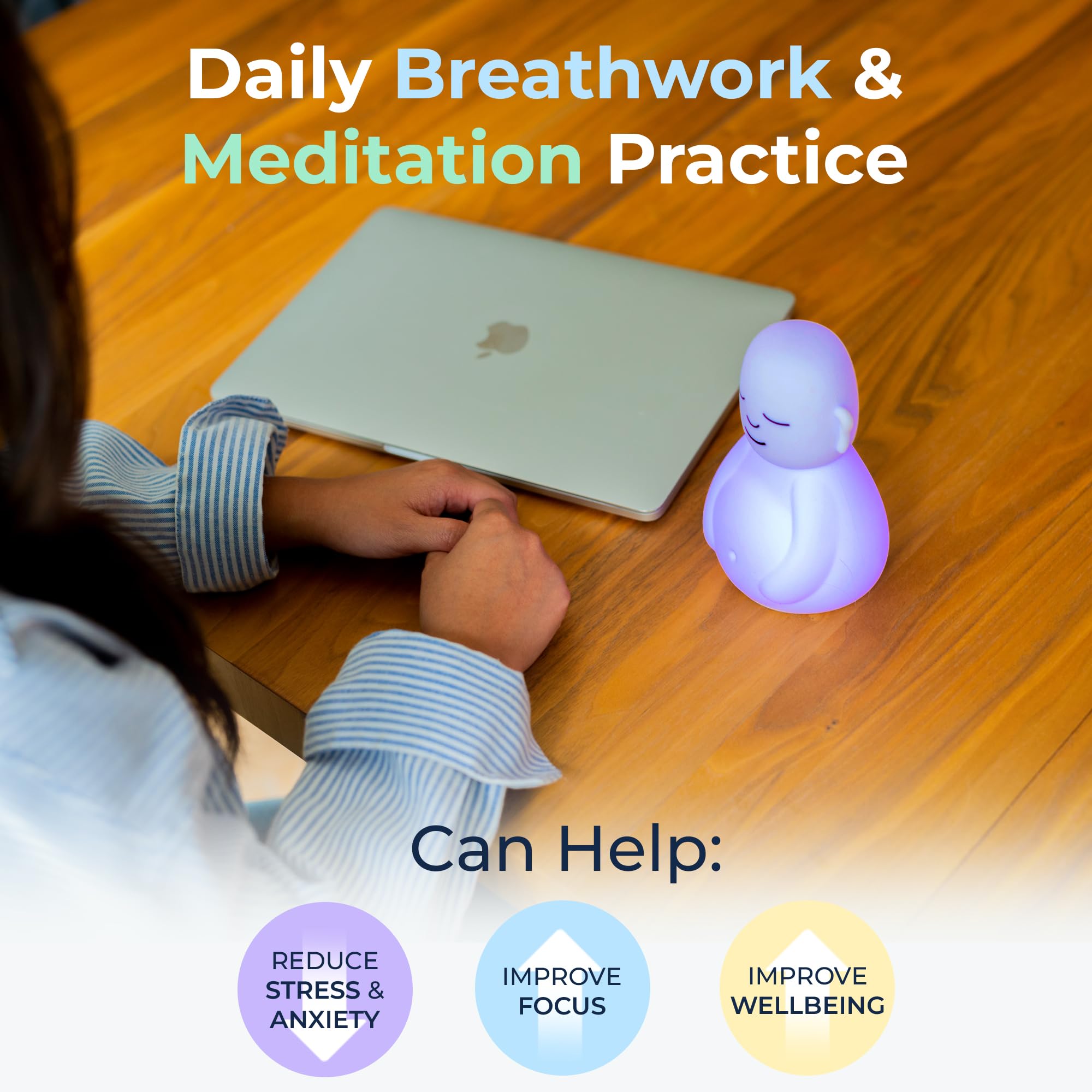 Mindsight 'Breathing Buddha' Guided Visual Meditation Tool for Mindfulness | Slow Your Breathing & Calm Your Mind for Stress & Anxiety Relief | Perfect for Adults & Kids | Relaxing Self Care Gift - Fredhappy