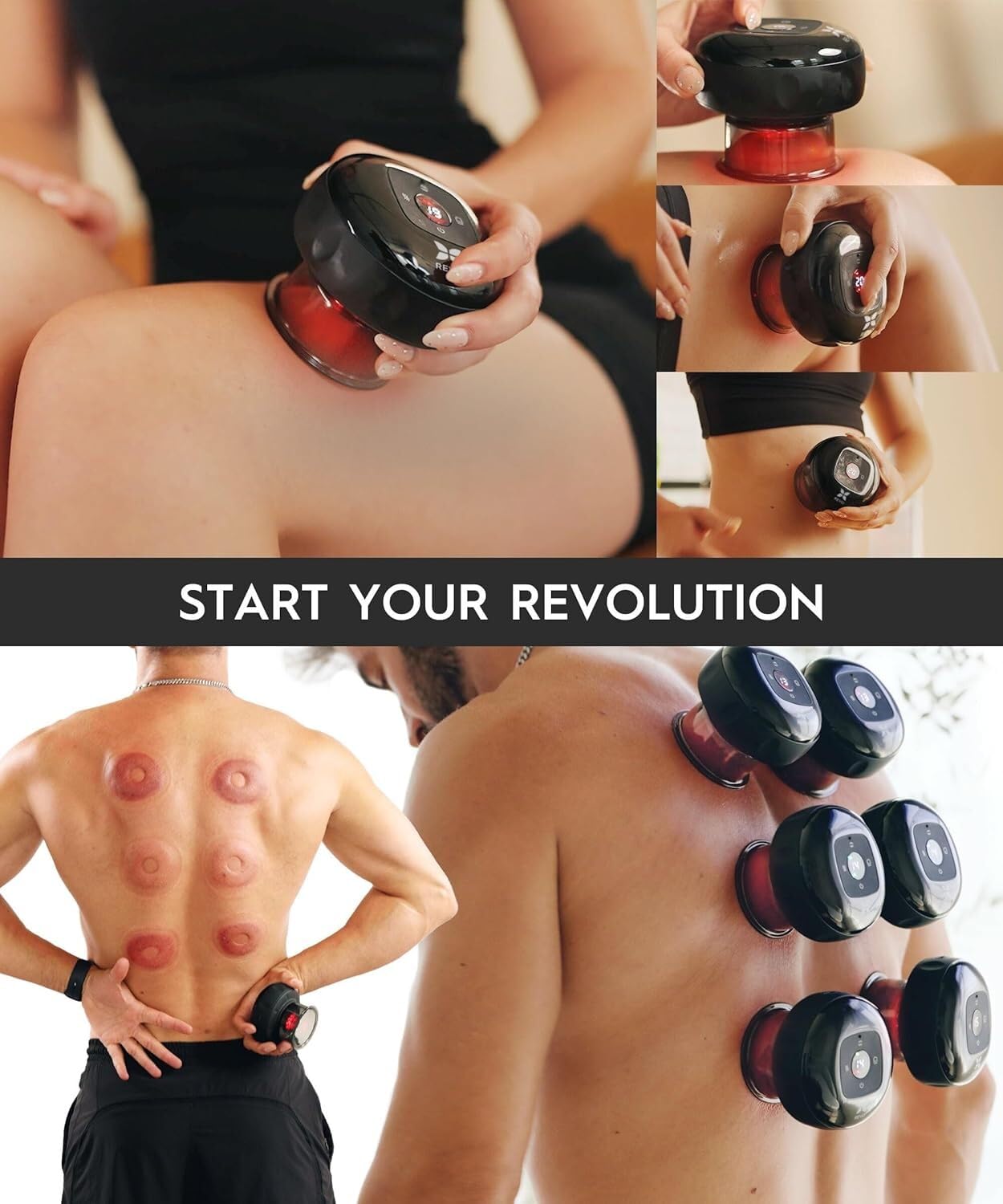 REVOMADIC REVO The Original 4 - in - 1 Smart Cupping Therapy Massager, Red Light Therapy for Targeted Pain Relief, Knots, Aches, Muscle Soreness, Circulation & Tighter Skin, Portable Cupping Kit - Fredhappy LLC