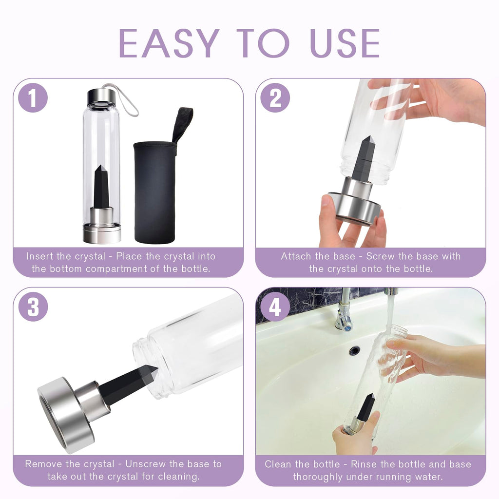 ChezMax Crystal Glass Water Bottle Energy Quartz Gemstone Water Bottle with Changeable Natural Crystal Center for Healing and Wellness - Fredhappy LLC