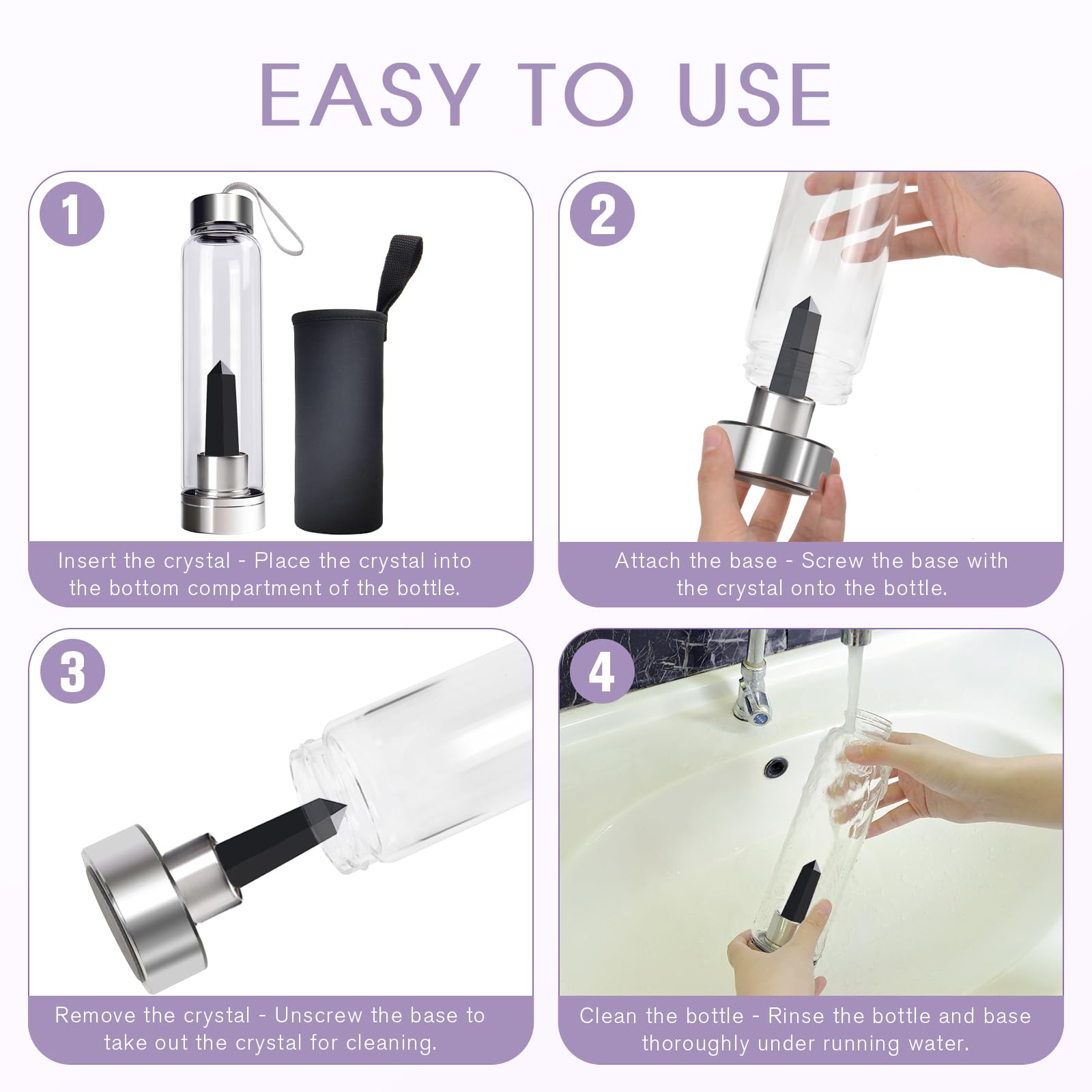 ChezMax Crystal Glass Water Bottle Energy Quartz Gemstone Water Bottle with Changeable Natural Crystal Center for Healing and Wellness - Fredhappy LLC