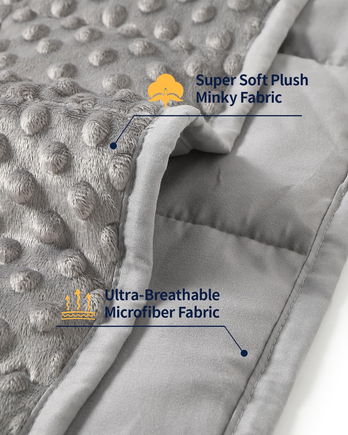 Mr. Sandman Weighted Blanket for Adults Queen Size 15 lbs, Soft Cooling Heavy Minky Blanket for Sleep, Washable Throw Blanket with Glass Beads, 60 x 80 Inches, Grey - Fredhappy