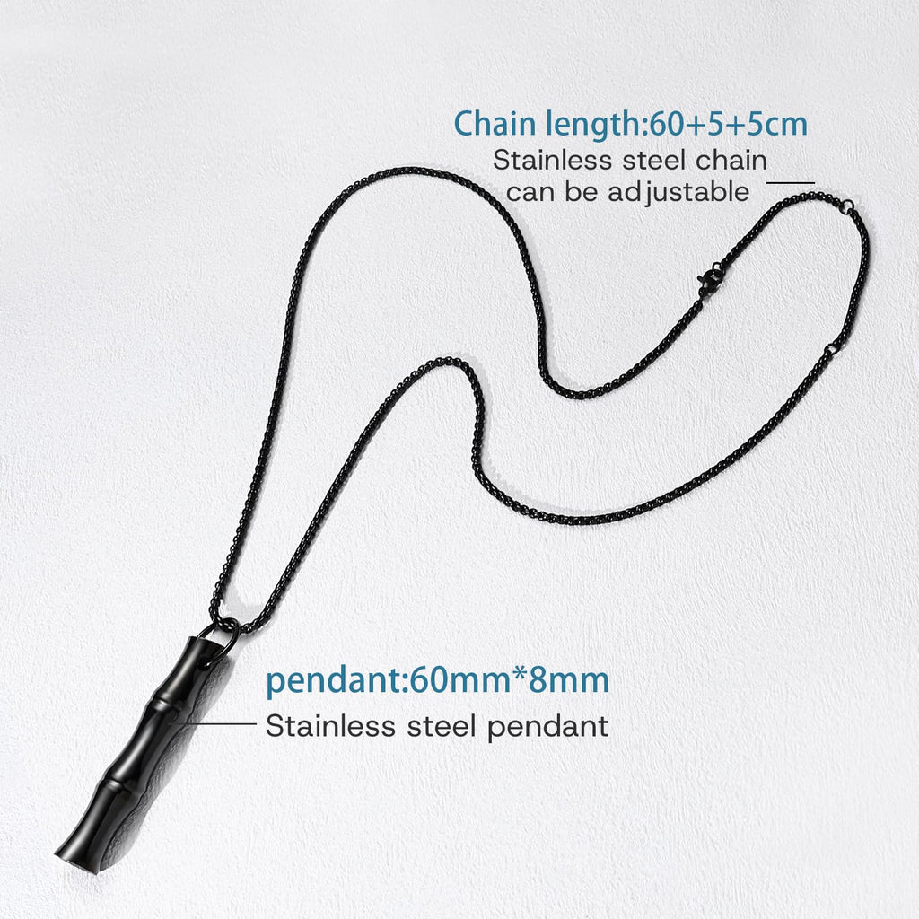 COTATI Anxiety Breathing Necklace Breathe Easy Mindfulness Necklace Breathlace Stainless Steel Pendant for Women Men Natural Calm & Stress Relief (Black - bamboo) - Fredhappy