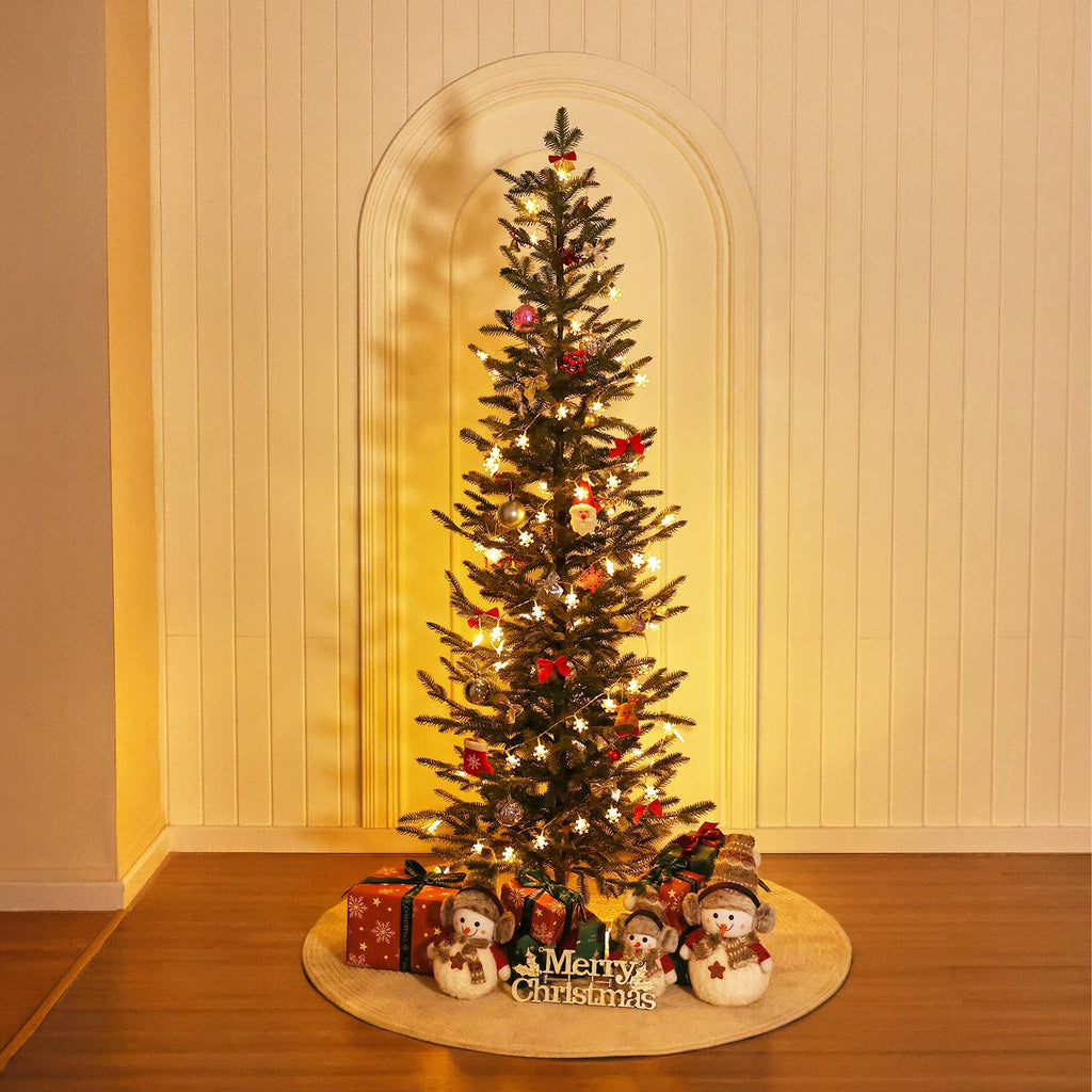 VeriNatural Pencil Slim Christmas Tree 6ft Artificial Xmas Tree - Skinny Small Green Pine Tree with PE Needles, Metal Stand, No Lights - Indoor Holiday Decor for Apartment Office Porch - Fredhappy