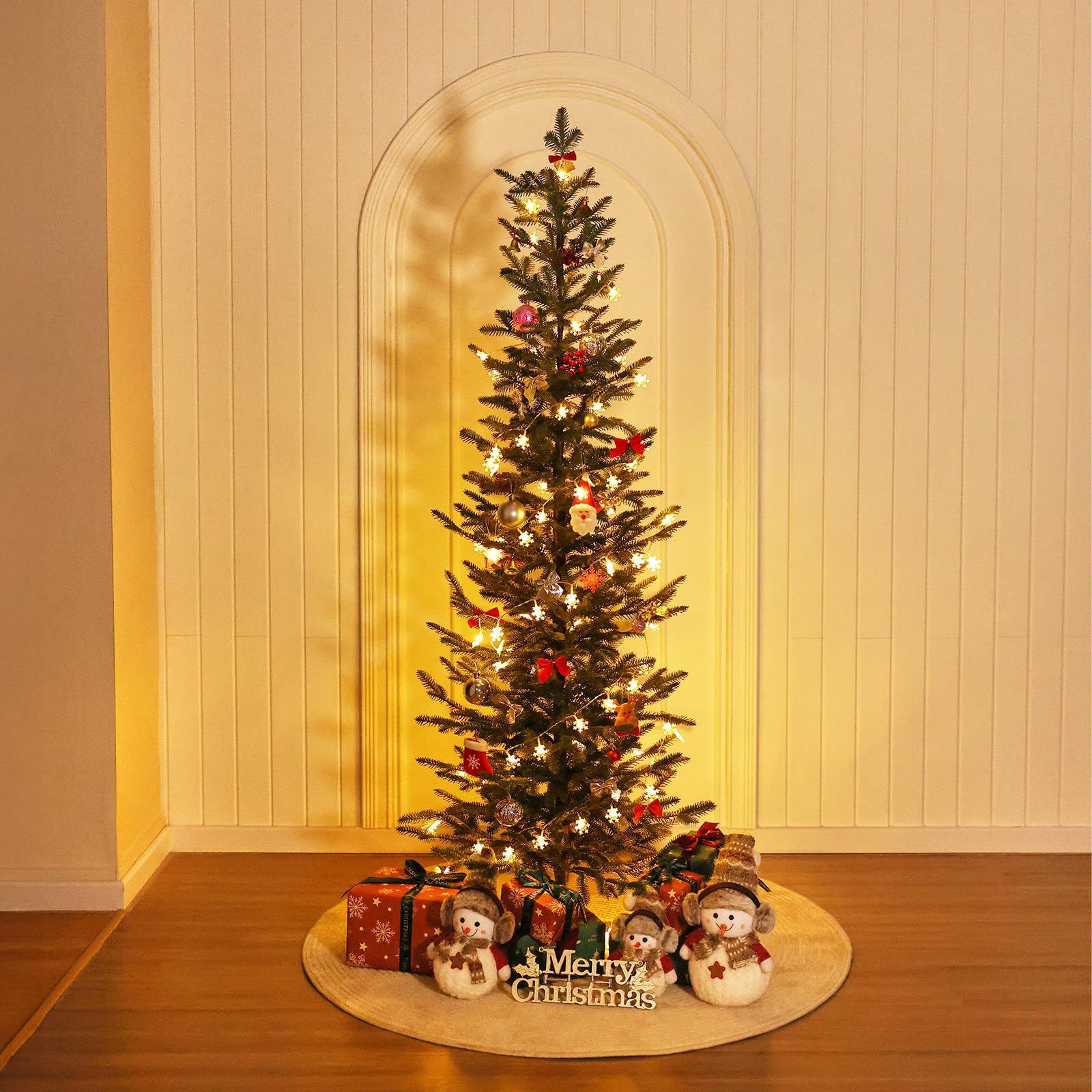 VeriNatural Pencil Slim Christmas Tree 6ft Artificial Xmas Tree - Skinny Small Green Pine Tree with PE Needles, Metal Stand, No Lights - Indoor Holiday Decor for Apartment Office Porch - Fredhappy