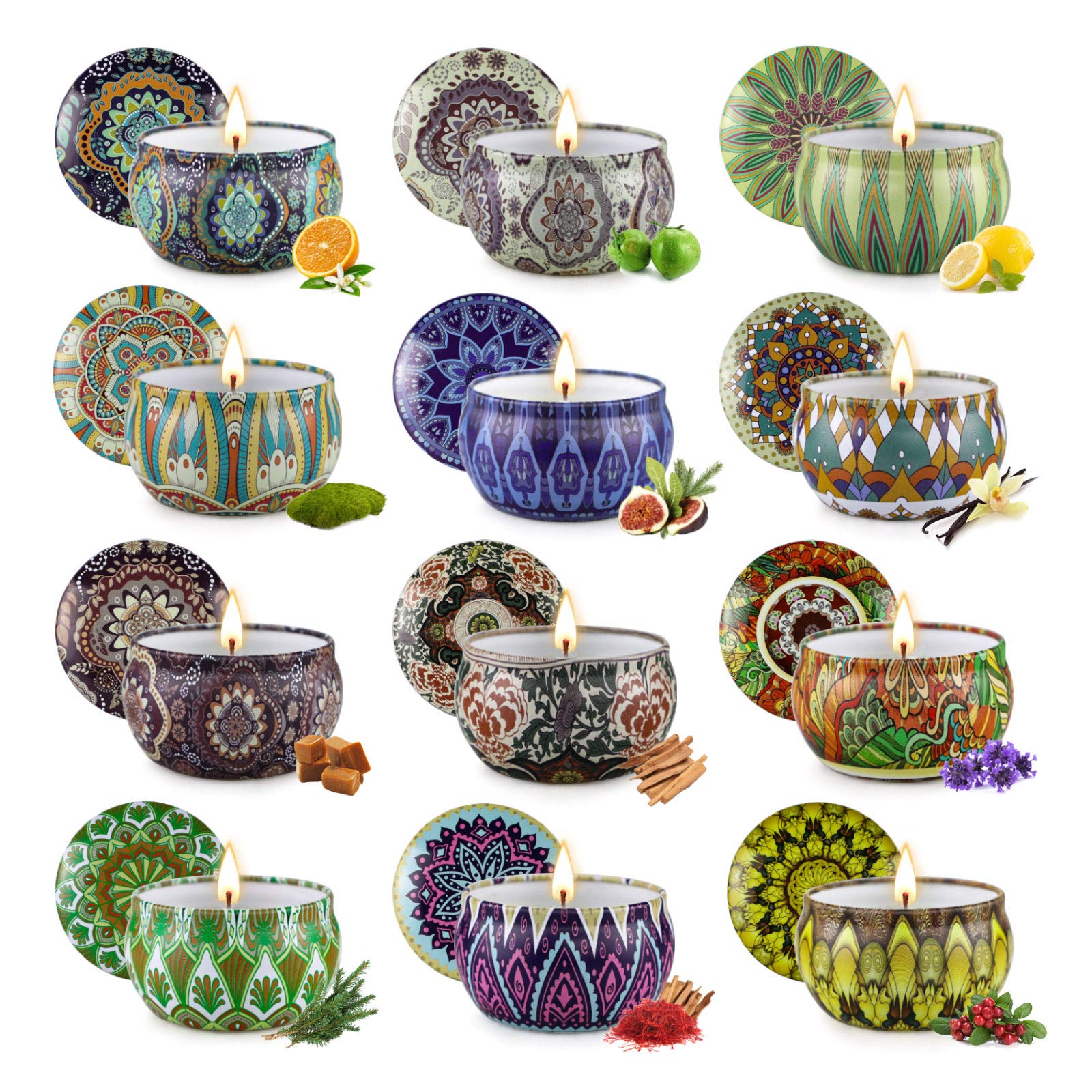 Scented Candles Gift Set,12 Pack Candles for Home Scented, 300 Hour Long Lasting Soy Wax Aromatherapy Candle Set, Birthday Gifts for Women with Gift Box - Fredhappy