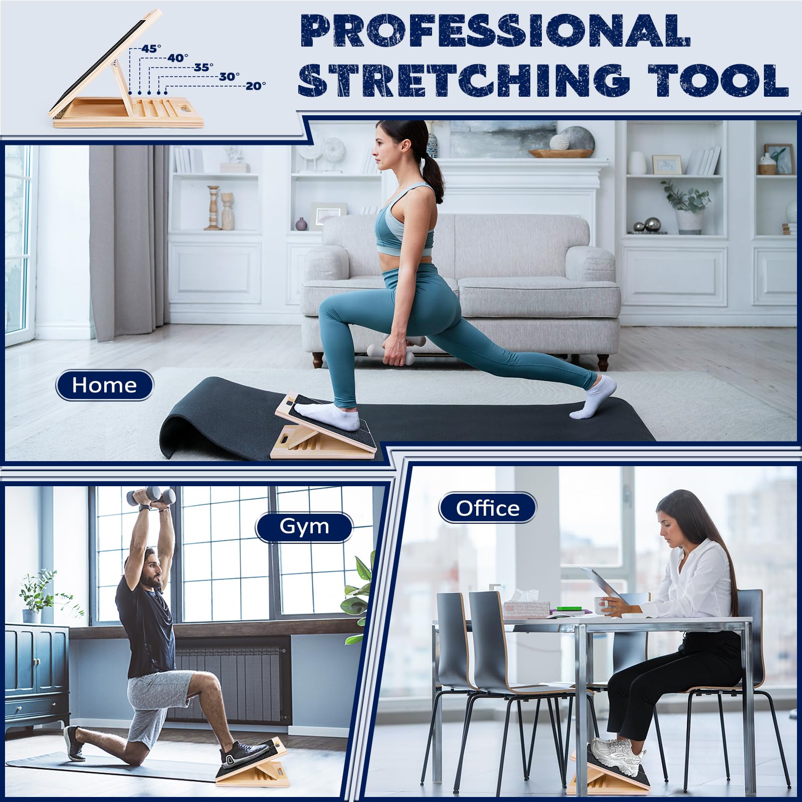 Portable Wooden Slant Board for Calf Stretching Squats Calf Stretcher Pilates Physical Therapy Equipment Adjustable Incline Board for Knees Ankle Heel Feet Leg - Fredhappy