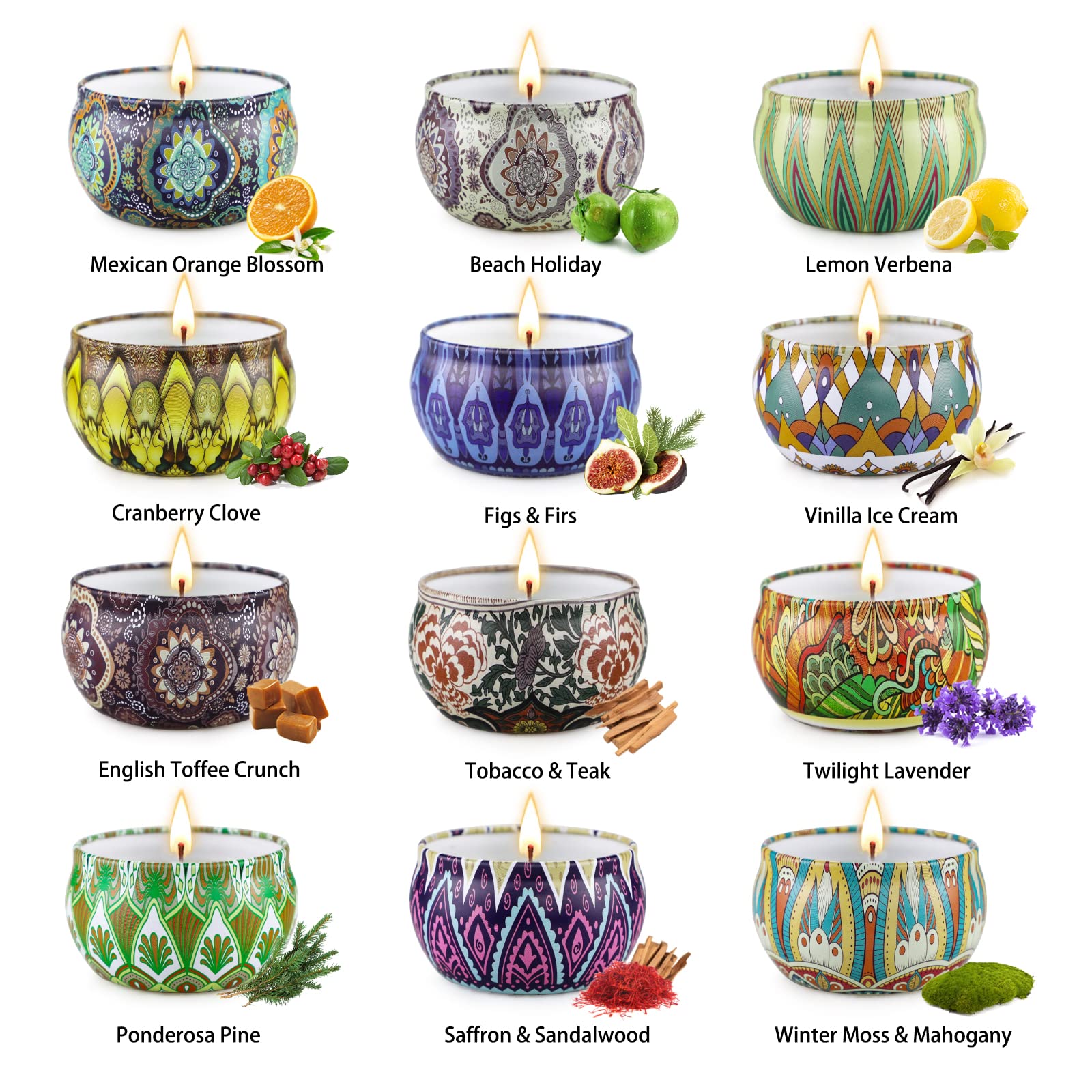 Scented Candles Gift Set,12 Pack Candles for Home Scented, 300 Hour Long Lasting Soy Wax Aromatherapy Candle Set, Birthday Gifts for Women with Gift Box - Fredhappy