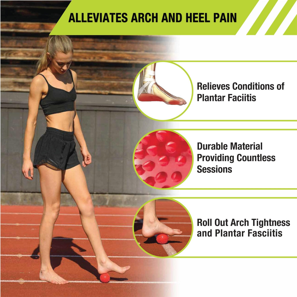 Pro - Tec Athletics High Density Spiky Massage Ball, Foot Massage Roller, Plantar Fasciitis Relief, Alleviates Arch and Heel Discomfort, Red (2.75 Inch Ball) - Fredhappy