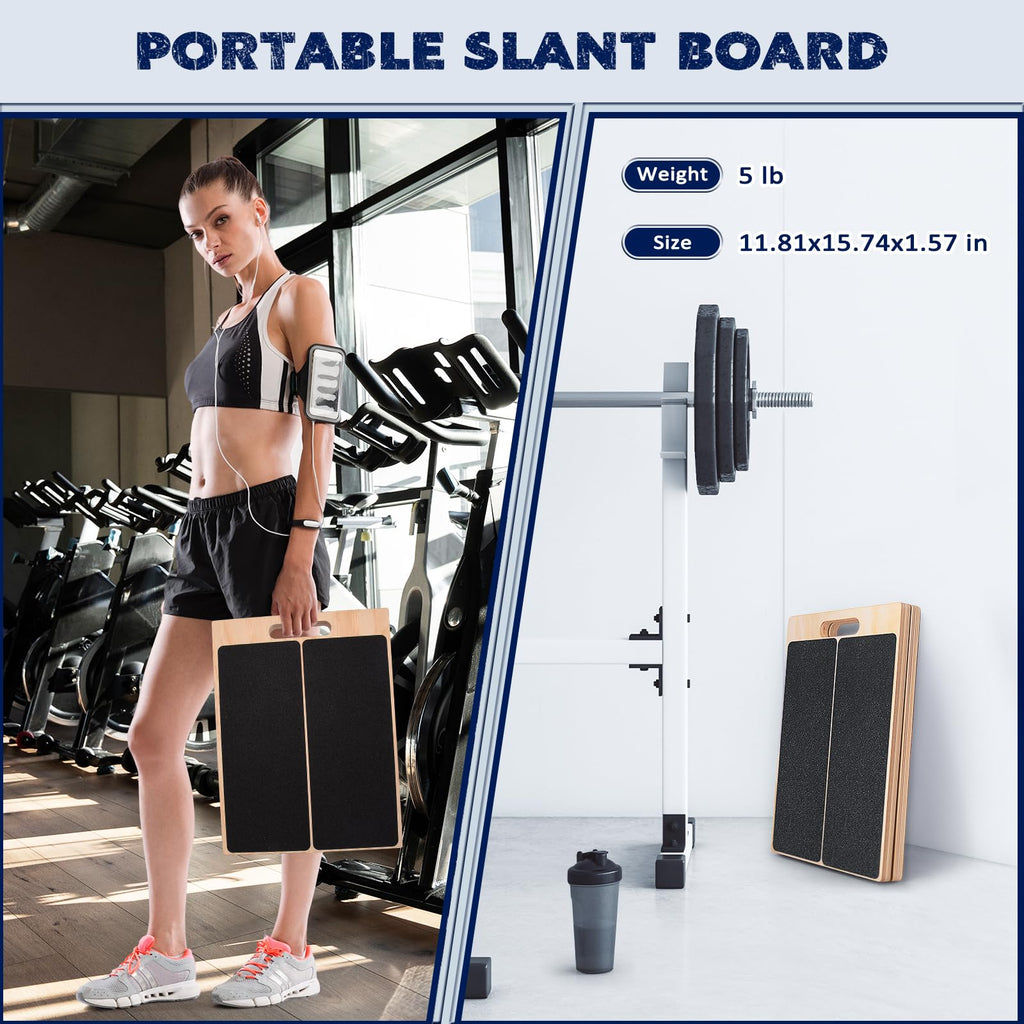 Portable Wooden Slant Board for Calf Stretching Squats Calf Stretcher Pilates Physical Therapy Equipment Adjustable Incline Board for Knees Ankle Heel Feet Leg - Fredhappy