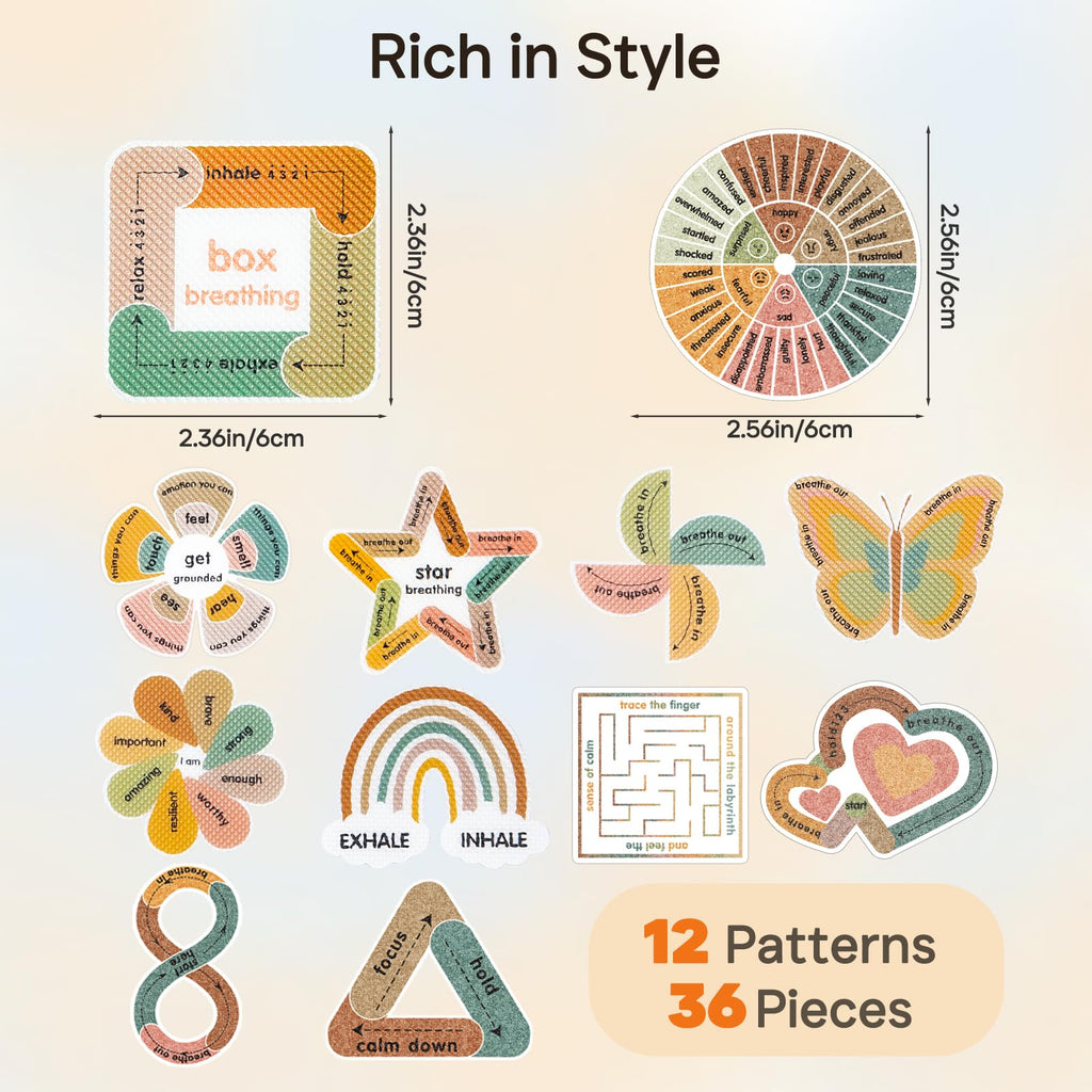 Calm Strips for Anxiety Sensory Stickers, 36Pcs 2 Textured for Mood Calming, Breathing Mindfulness Fidget Sticker for Kids, Anxiety Relief at Office & Classroom Desk - Fredhappy