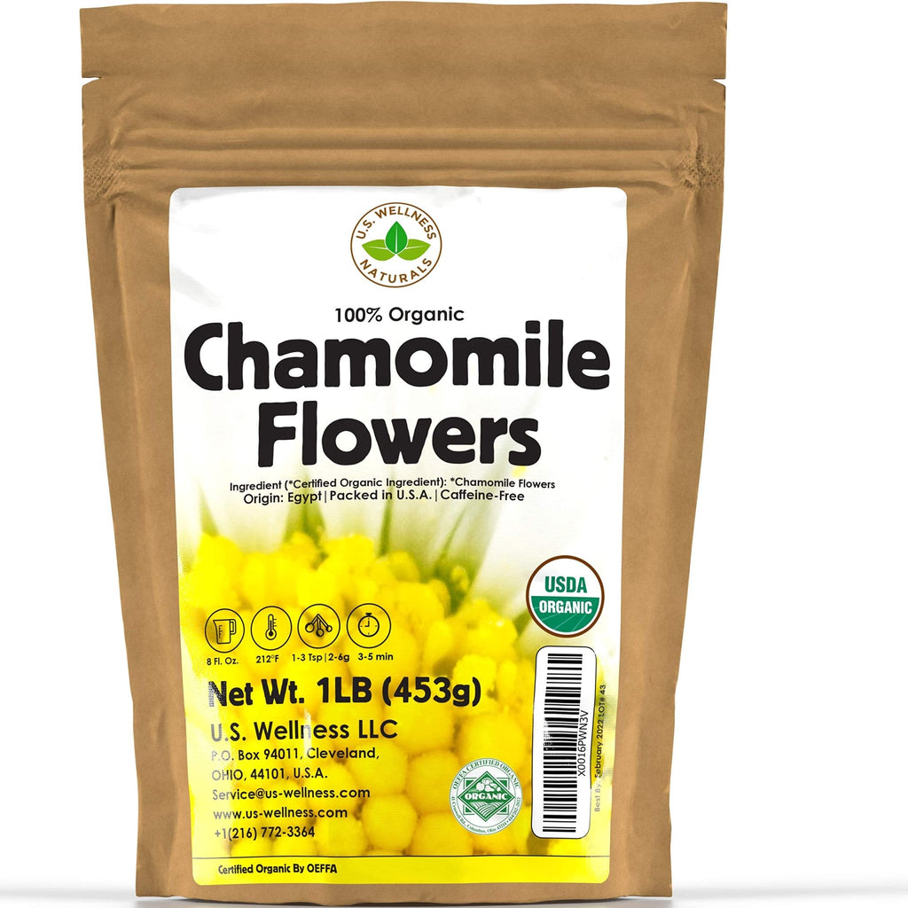 Chamomile Tea 1LB (16Oz) 100% CERTIFIED Organic (USDA seal) Chamomile Flowers Herbal Tea (Matricaria Chamomilla) in 1 lb Bulk BPA - free Resealable Bags from U.S. Wellness - Fredhappy