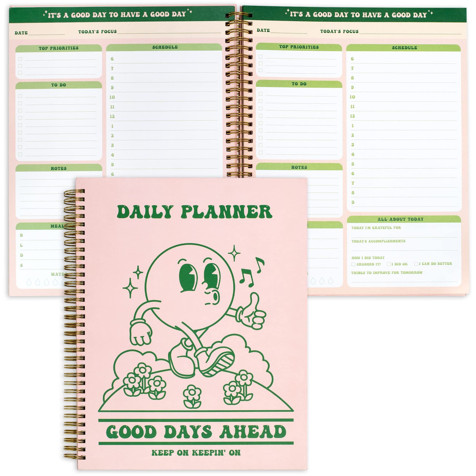 To Do List Cute Planner Undated Notebook, A4 Large Hardcover Spiral Schedule Retro Notebook, Aesthetic Daily for Students Girls Teens , Pink, Green (8.5x11) - Fredhappy LLC