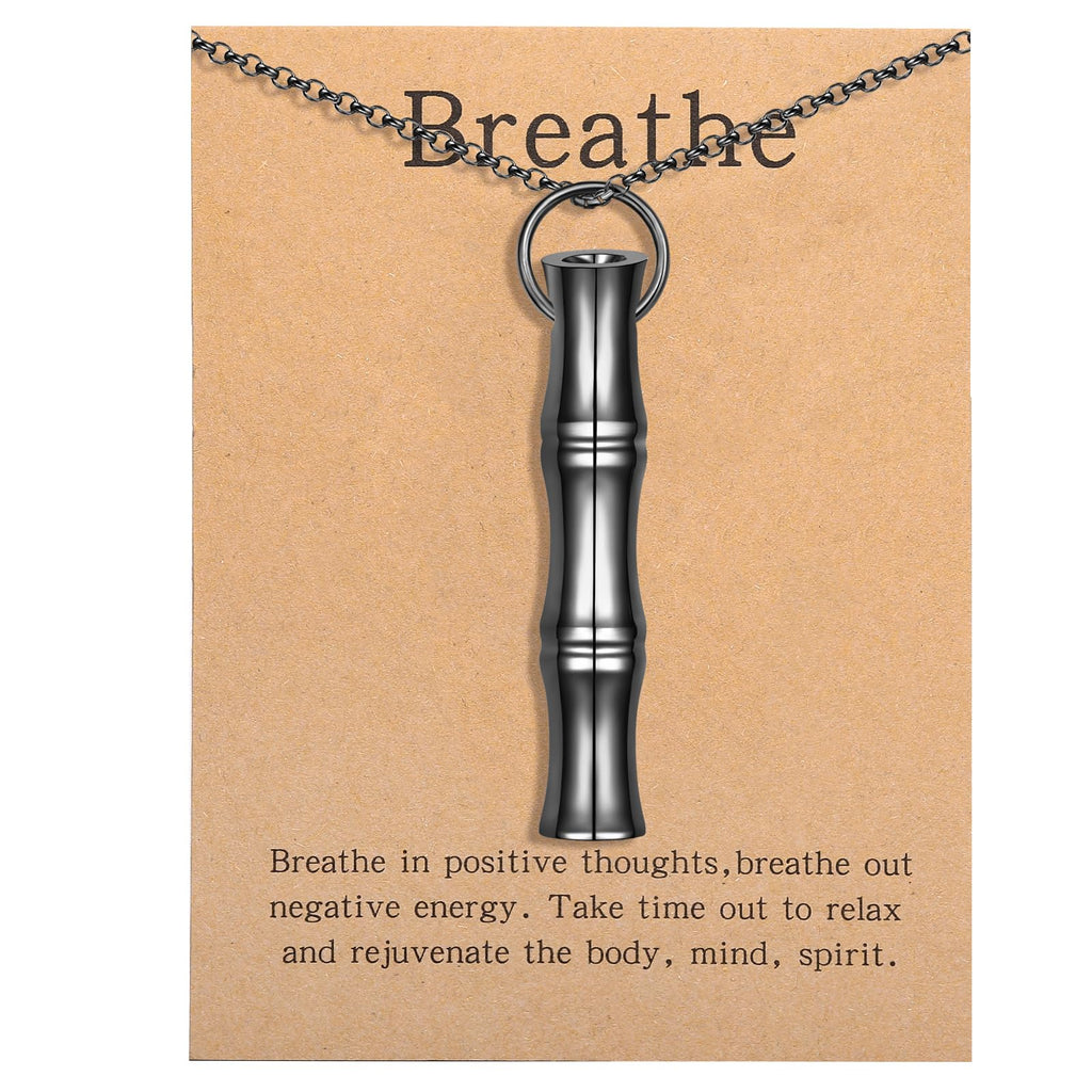 COTATI Anxiety Breathing Necklace Breathe Easy Mindfulness Necklace Breathlace Stainless Steel Pendant for Women Men Natural Calm & Stress Relief (Black - bamboo) - Fredhappy