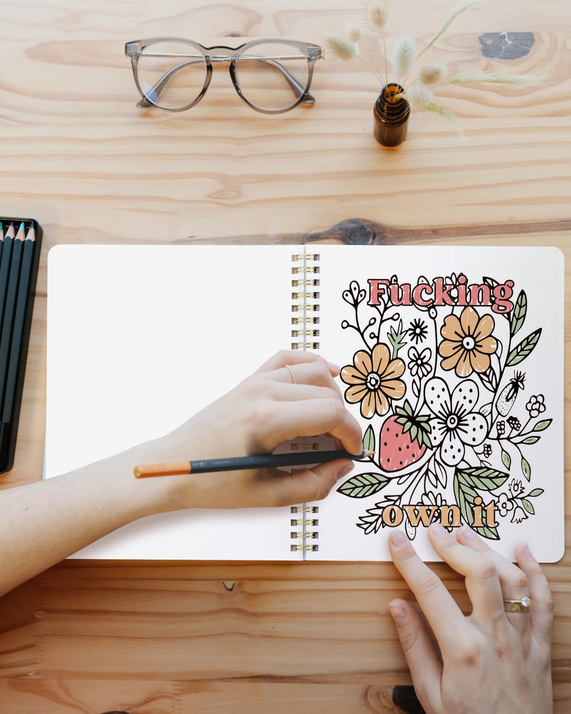 Beautiful Coloring Book Set of 2 for Adult Relaxation - Funny Coloring Books with Floral Designs for a lot of Laughs - The Perfect Stress - Relieving Gift for Women - Fredhappy LLC