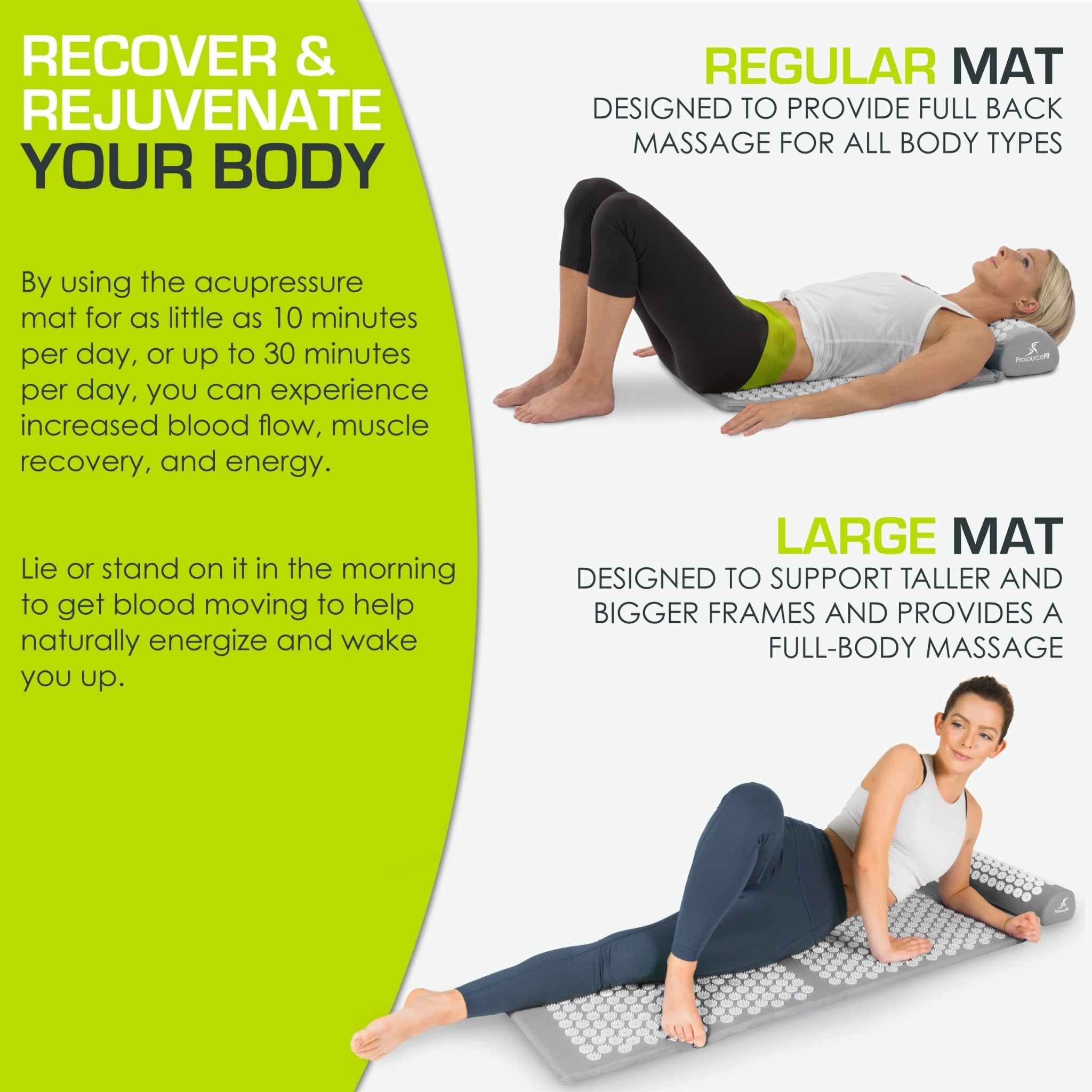 ProsourceFit Acupressure Mat and Pillow Set for Back/Neck Pain Relief and Muscle Relaxation, Grey - Fredhappy