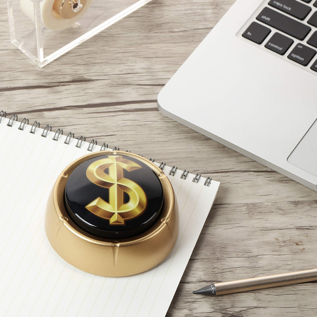 Cash Register Sound Button | Makes Extra Loud Cha - Ching Money Noise | Shiny Gold Color Bling Base | Funny Easy Dollar Sign Gift | Office Desk Item For Sales And Entrepreneurs Nut BATTERIES INCLUDED - Fredhappy LLC