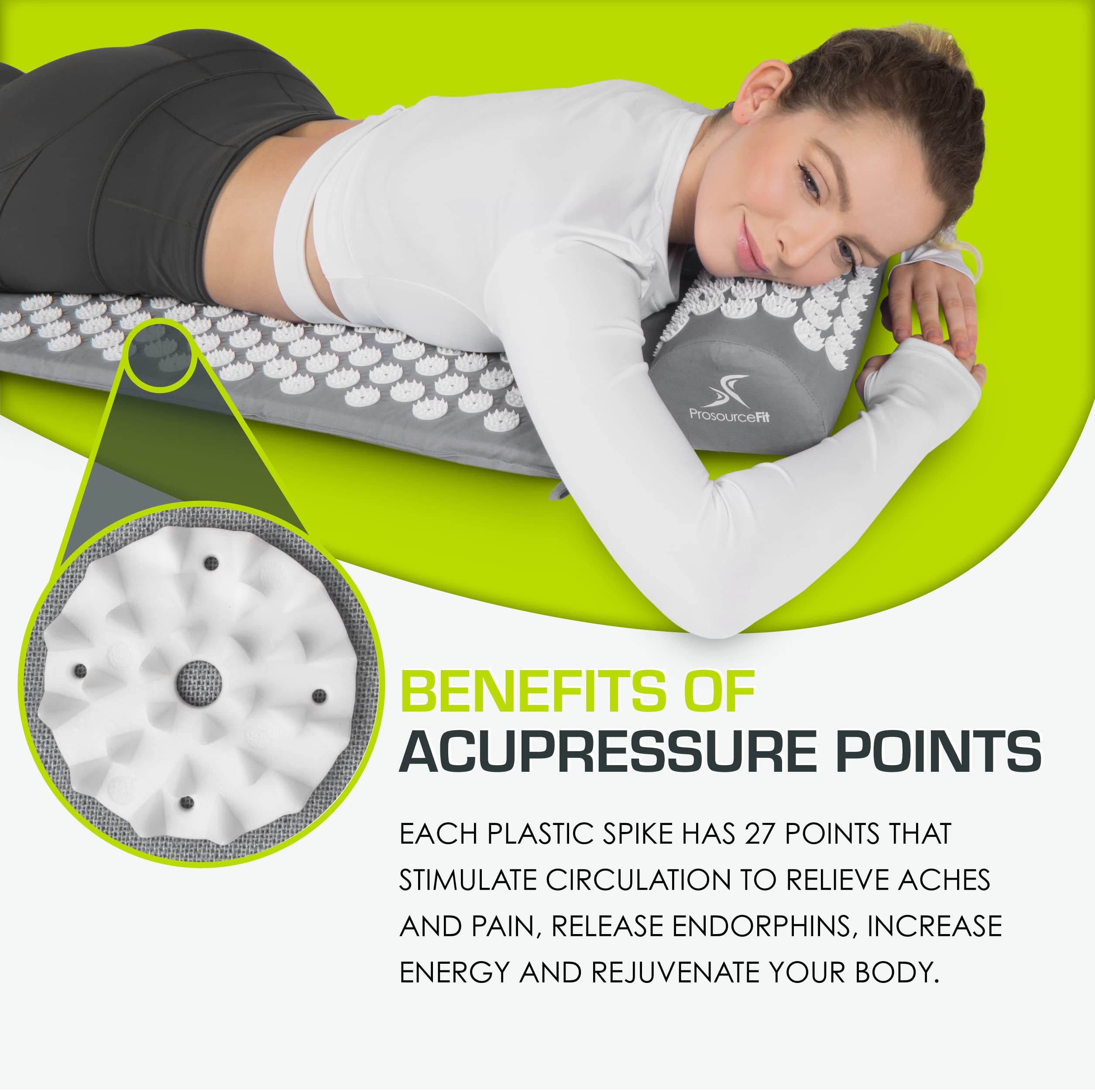 ProsourceFit Acupressure Mat and Pillow Set for Back/Neck Pain Relief and Muscle Relaxation, Grey - Fredhappy