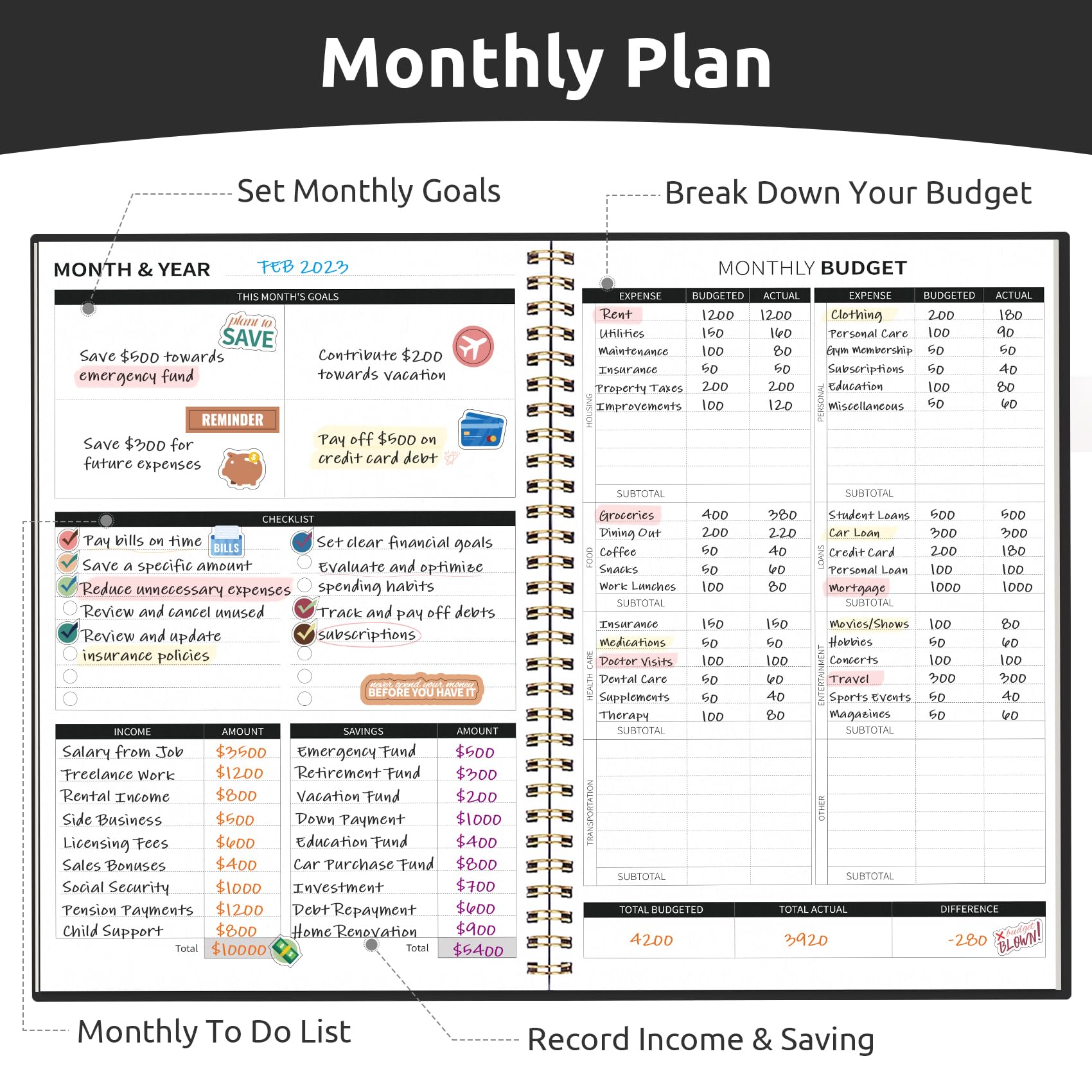 Budget Planner - Monthly Budget Book with Expense Tracker Notebook, Undated Bill Organizer & Finance Planner to Take Control of Your Money, 2025 - 2026 Account Book to Manage Your Finances - Black - Fredhappy LLC