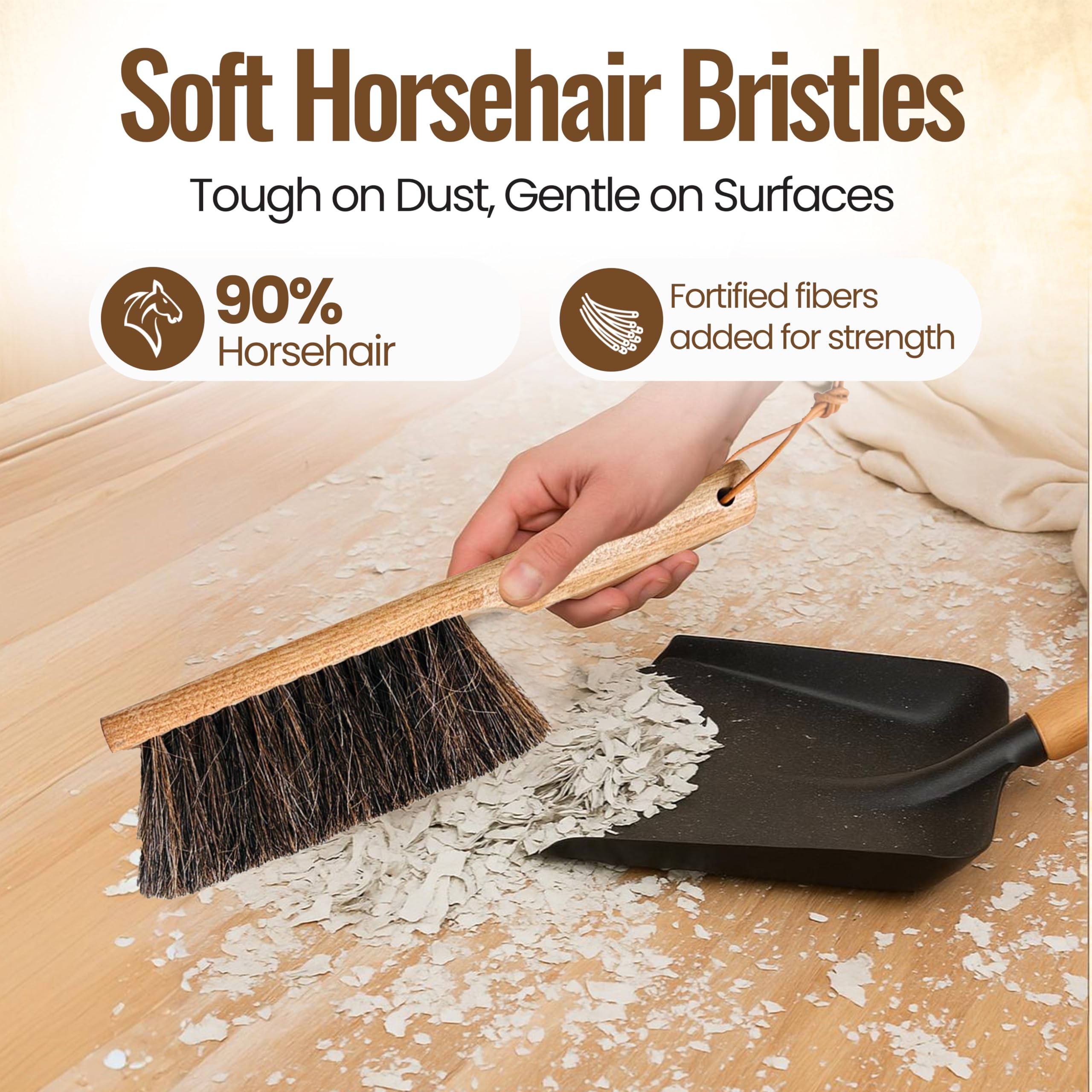 Dustpan Bench Woodworking Brush - USA 13 inch Horsehair Brushes are Used for Counter, Furniture, Drafting, Patio, Fireplace Cleaning, Shop Brush, Leather Tie, Woodworking Tool & Accessories - Fredhappy