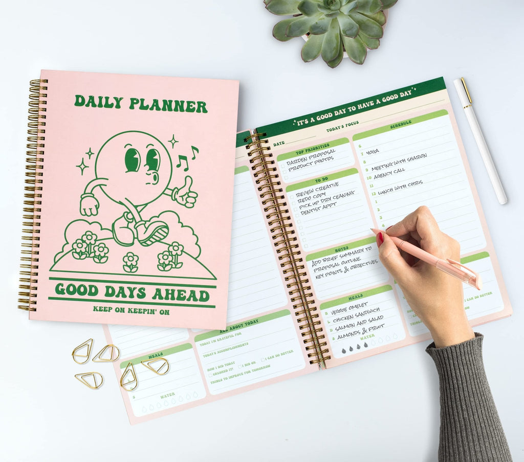 To Do List Cute Planner Undated Notebook, A4 Large Hardcover Spiral Schedule Retro Notebook, Aesthetic Daily for Students Girls Teens , Pink, Green (8.5x11) - Fredhappy LLC