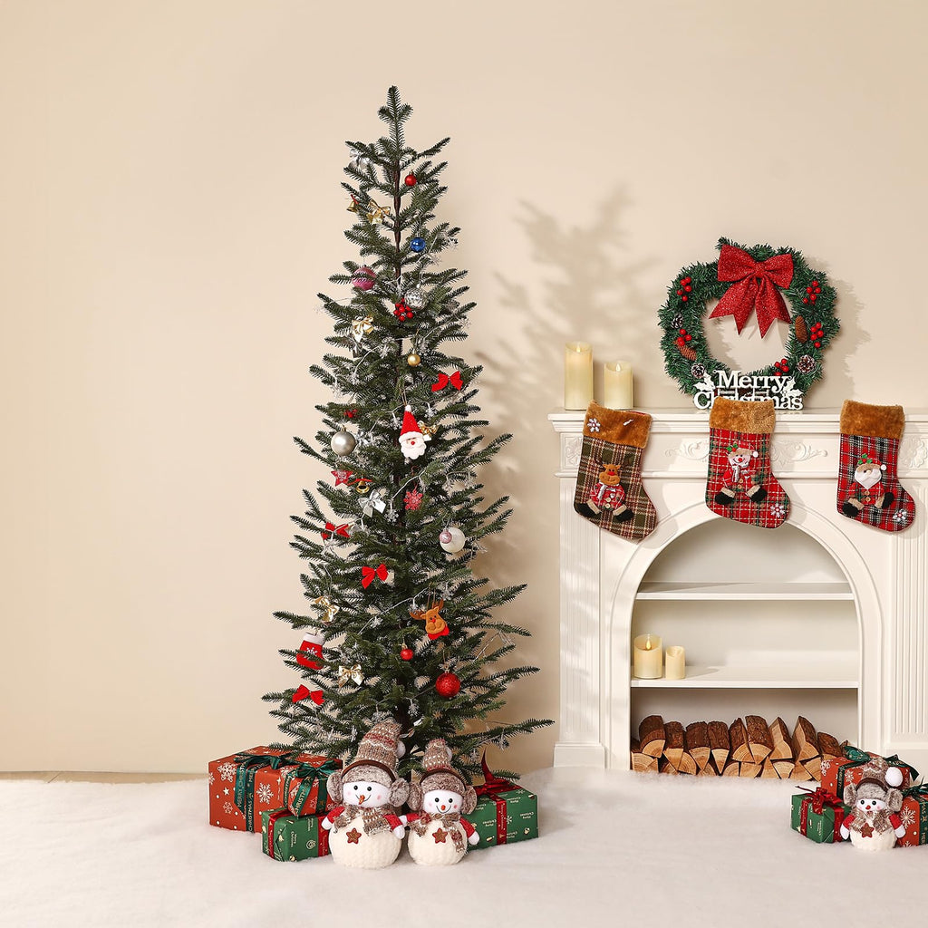 VeriNatural Pencil Slim Christmas Tree 6ft Artificial Xmas Tree - Skinny Small Green Pine Tree with PE Needles, Metal Stand, No Lights - Indoor Holiday Decor for Apartment Office Porch - Fredhappy