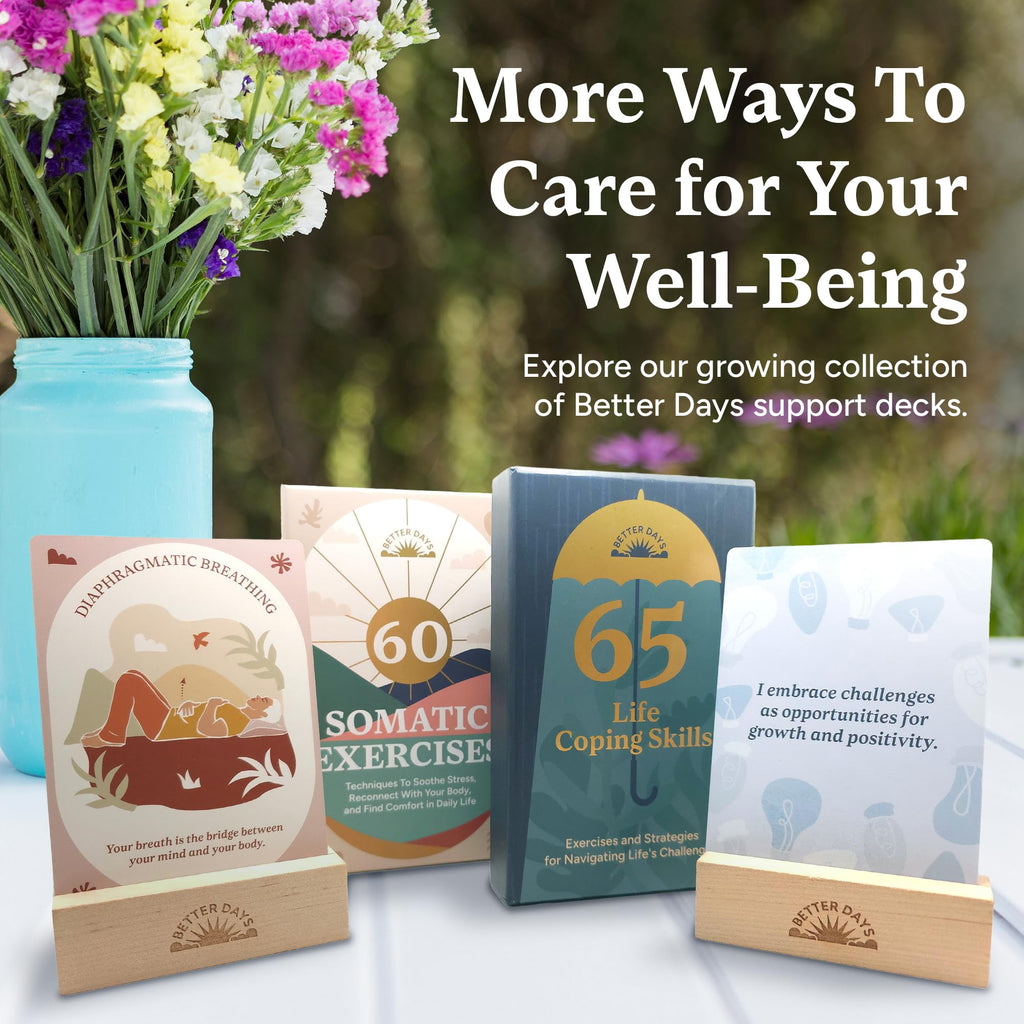 Better Days Somatic Therapy Exercises – 60 Techniques to Soothe Stress, Reconnect with Your Body, and Find Comfort – 3.5” x 5” Cards and Guidebook – Breathwork, Mindfulness, and Gentle Movements - Fredhappy