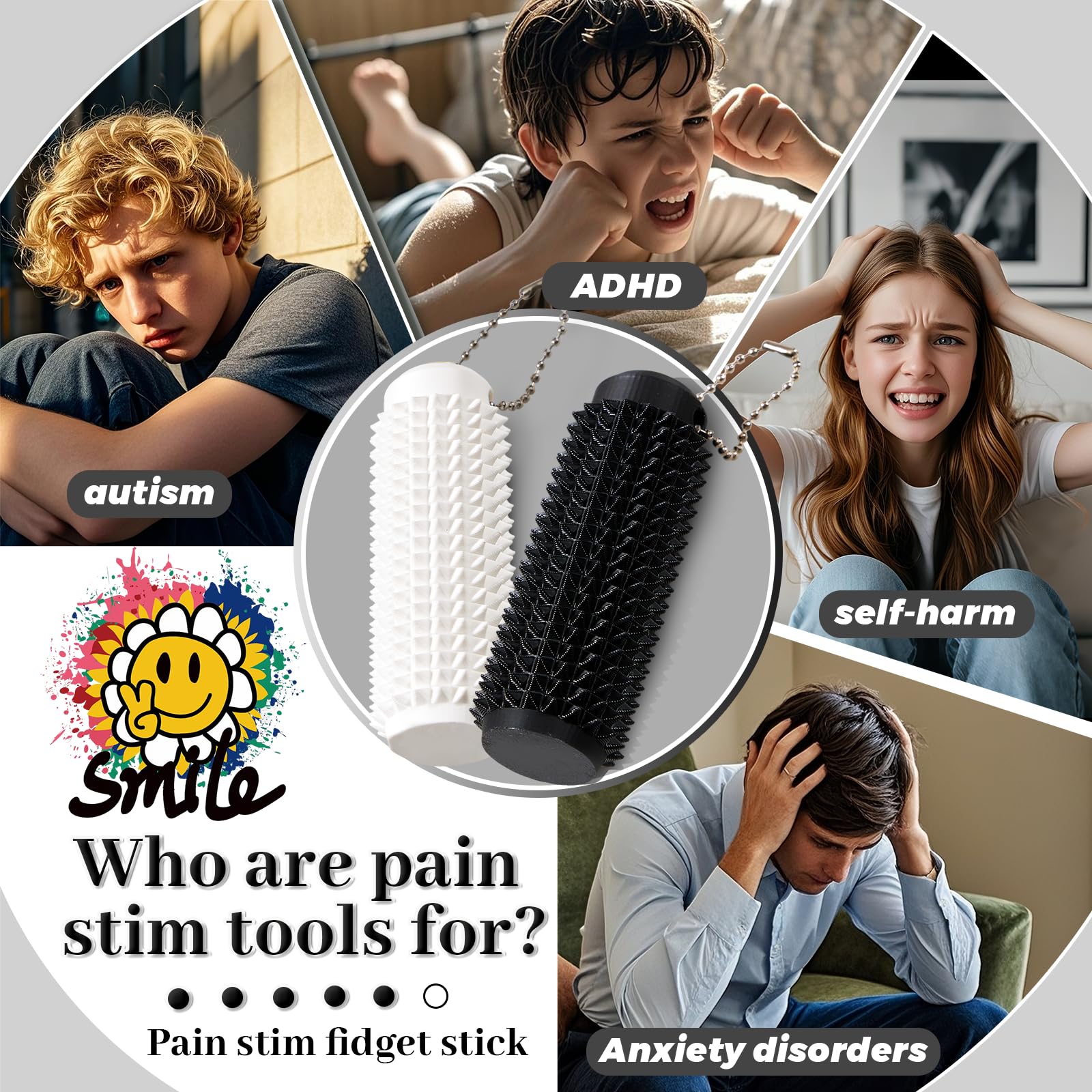 Pain Stim Spiky Sensory Tools - Pain Stim Fidget for Adults - Stress & Anxiety Relief,Sensory Stimulation Tool for ADHD, Autism, and Focus - Fredhappy