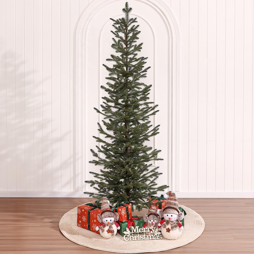 VeriNatural Pencil Slim Christmas Tree 6ft Artificial Xmas Tree - Skinny Small Green Pine Tree with PE Needles, Metal Stand, No Lights - Indoor Holiday Decor for Apartment Office Porch - Fredhappy