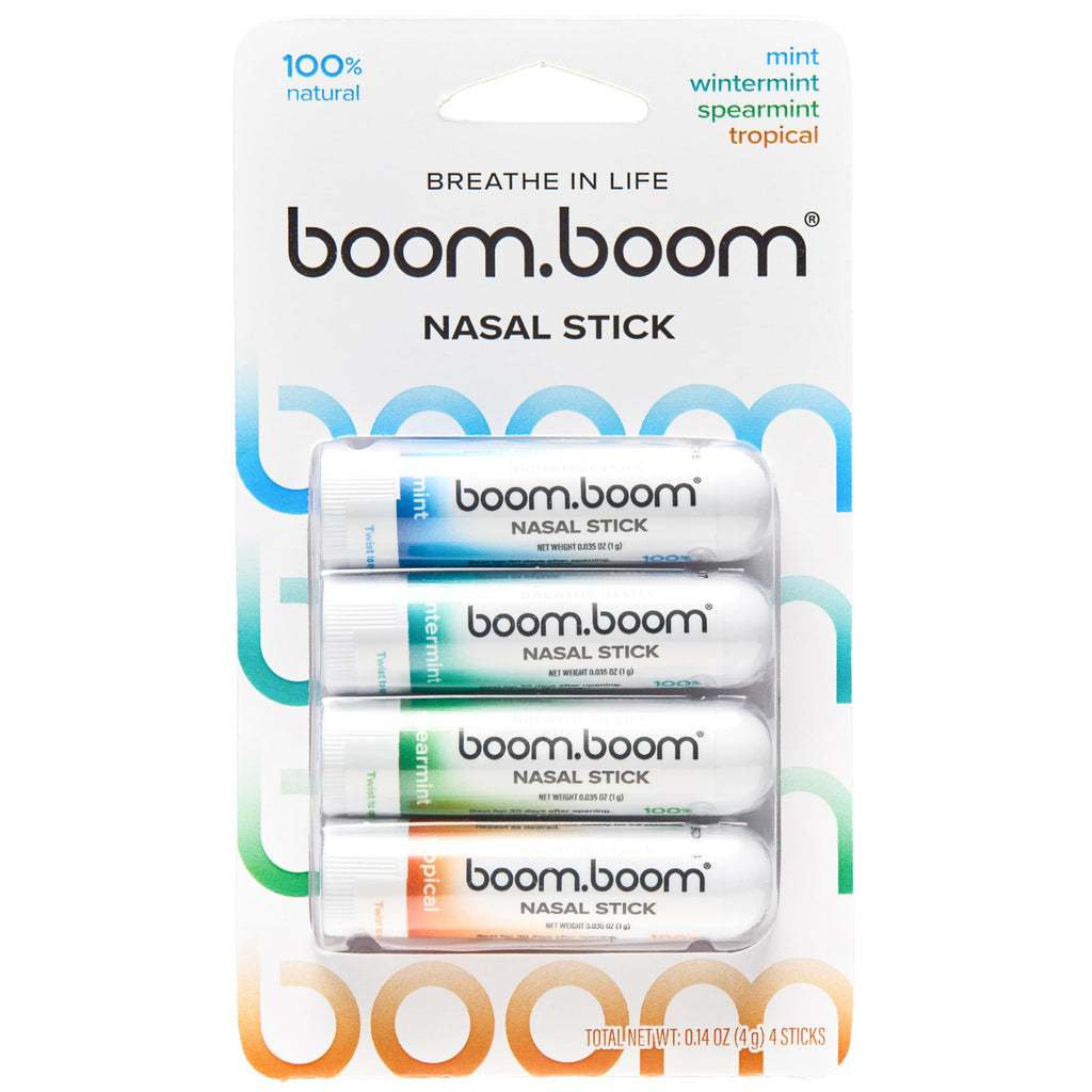 BoomBoom Nasal Stick | Vapor Flow Technology | Cool Refreshing Sensation | Natural Mood Boost | Simple Ingredients | Essential Oils + Menthol Inhaler (Mint, Wintermint, Tropical, Spearmint) - Fredhappy