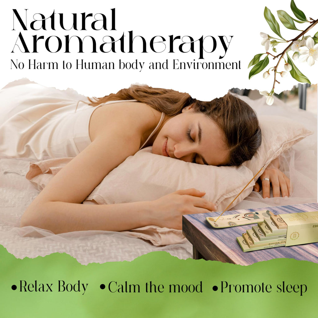 Raajsee Incense Sticks Organic Non Toxic - Pack of 6 Natural Inscents with Insence Holder - 120 Sticks, Clean Burn, Boho Gift Set, Palo Santo & Sandalwood, Vanilla Musk, Rose, Green Tea, Lemon Grass - Fredhappy