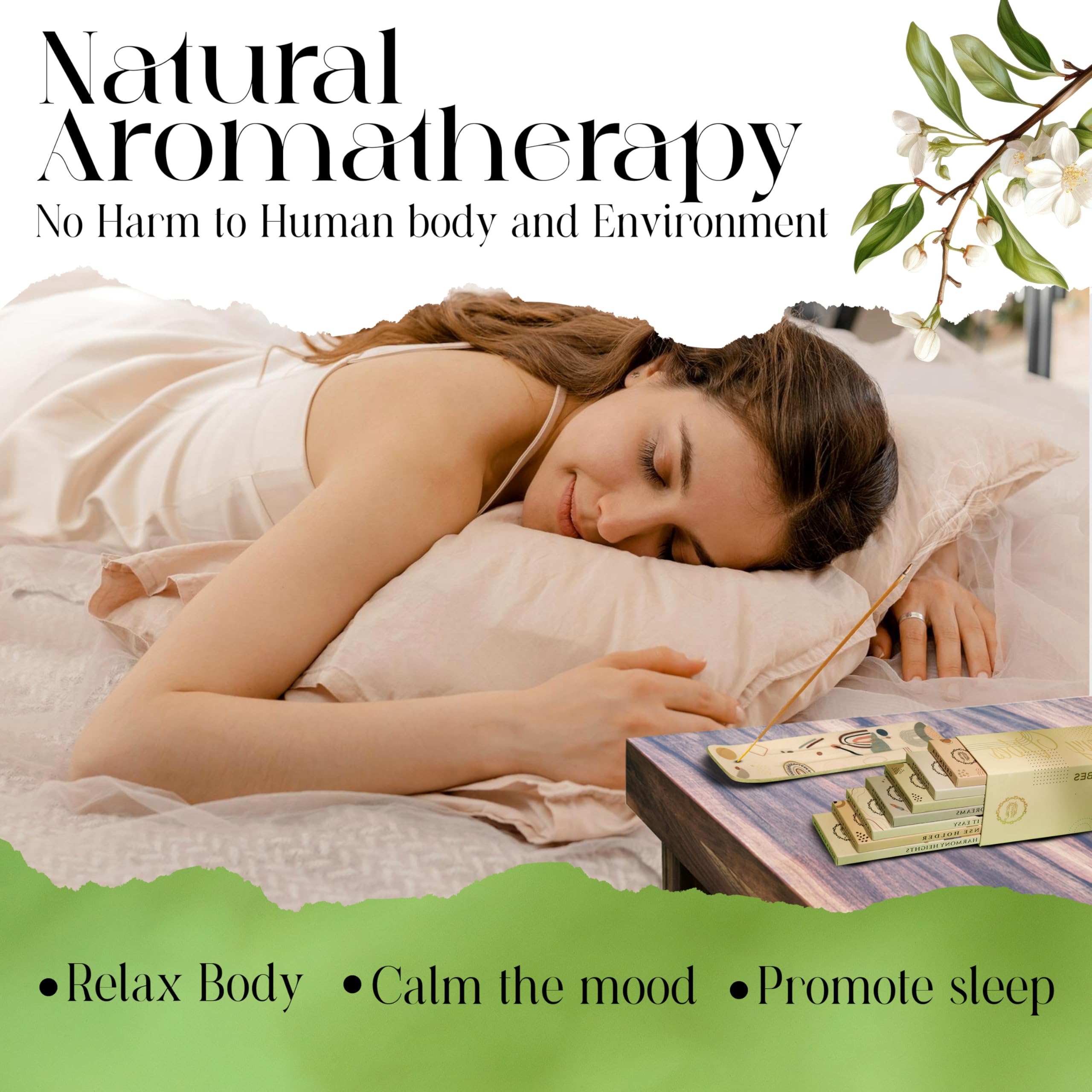 Raajsee Incense Sticks Organic Non Toxic - Pack of 6 Natural Inscents with Insence Holder - 120 Sticks, Clean Burn, Boho Gift Set, Palo Santo & Sandalwood, Vanilla Musk, Rose, Green Tea, Lemon Grass - Fredhappy