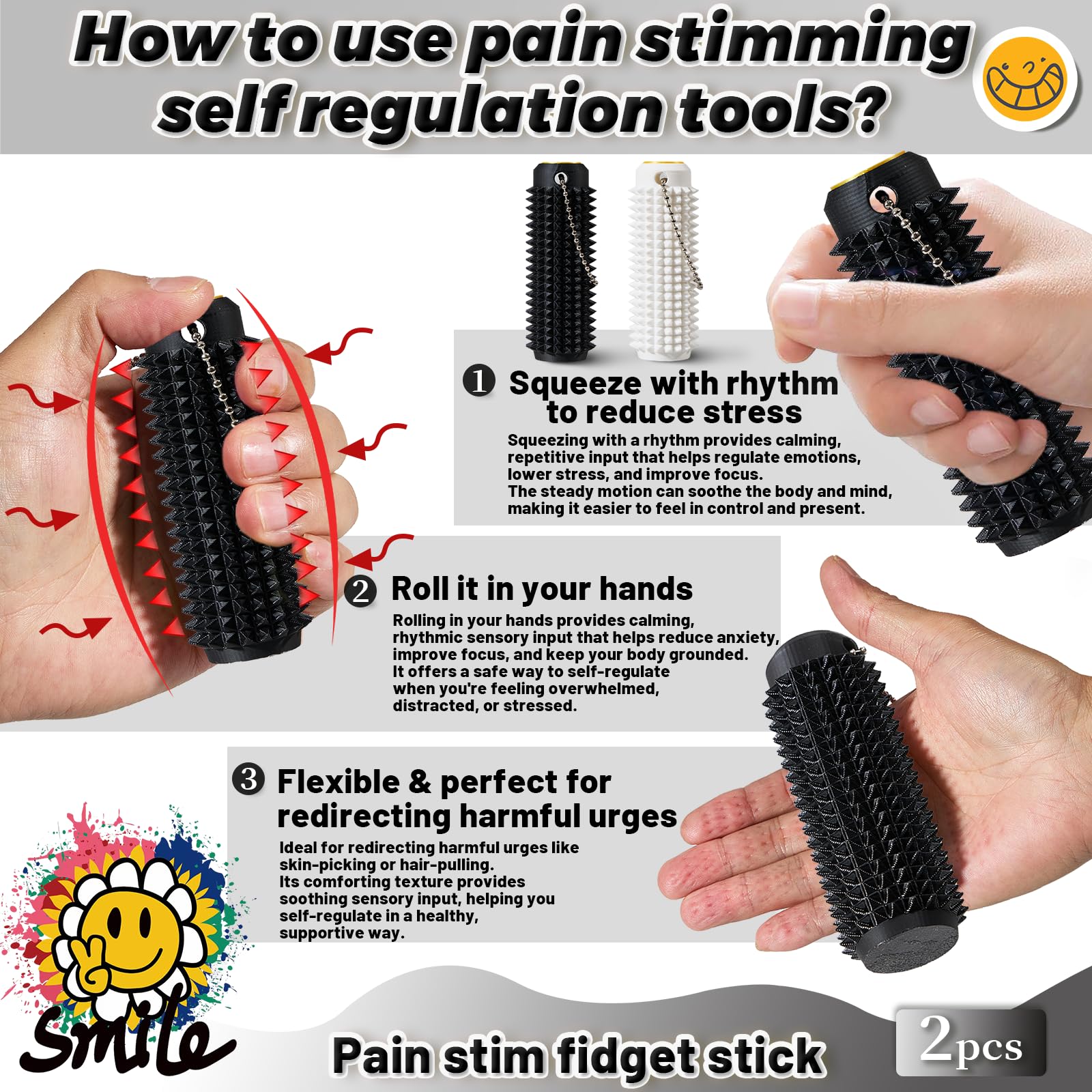 Pain Stim Spiky Sensory Tools - Pain Stim Fidget for Adults - Stress & Anxiety Relief,Sensory Stimulation Tool for ADHD, Autism, and Focus - Fredhappy
