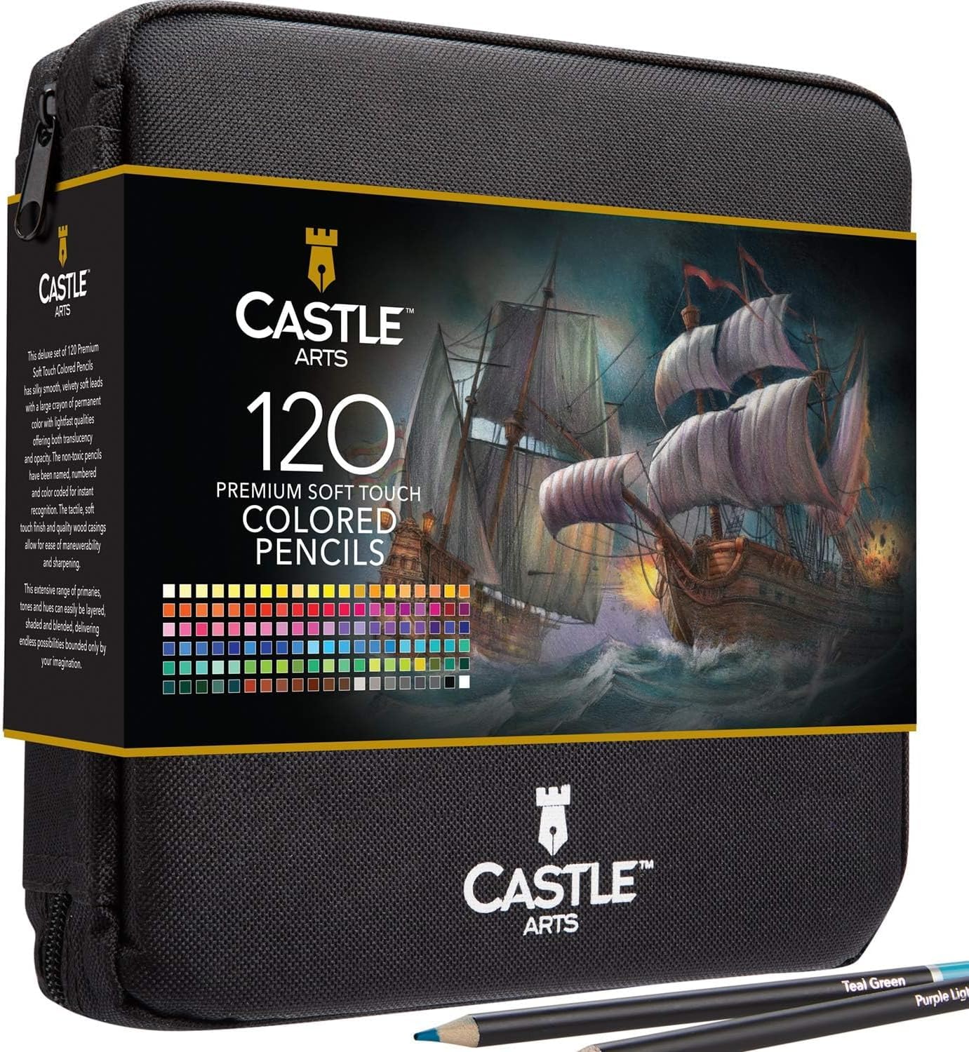 Castle Art Supplies 120 Colored Pencils with Zipper | Quality Soft Coloured Leads for Adult Artists, Professionals and Colorists | In Zipper Pouch - Fredhappy LLC