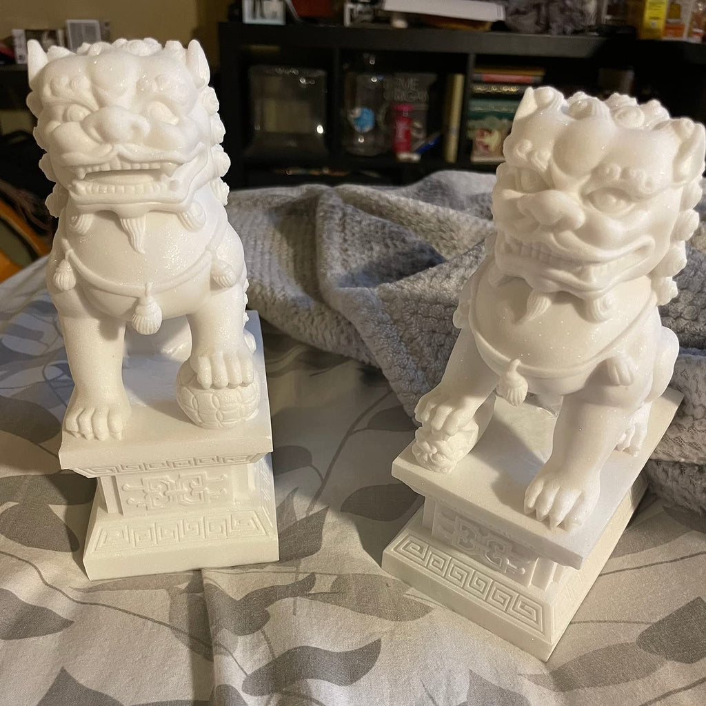 Feng Shui Wealth Prosperity Pair of Peking Fu Foo Dogs Statues White Stone Jade, Warding Off Evil Energy, Feng Shui Decor Figure,Gray,11cm - Fredhappy