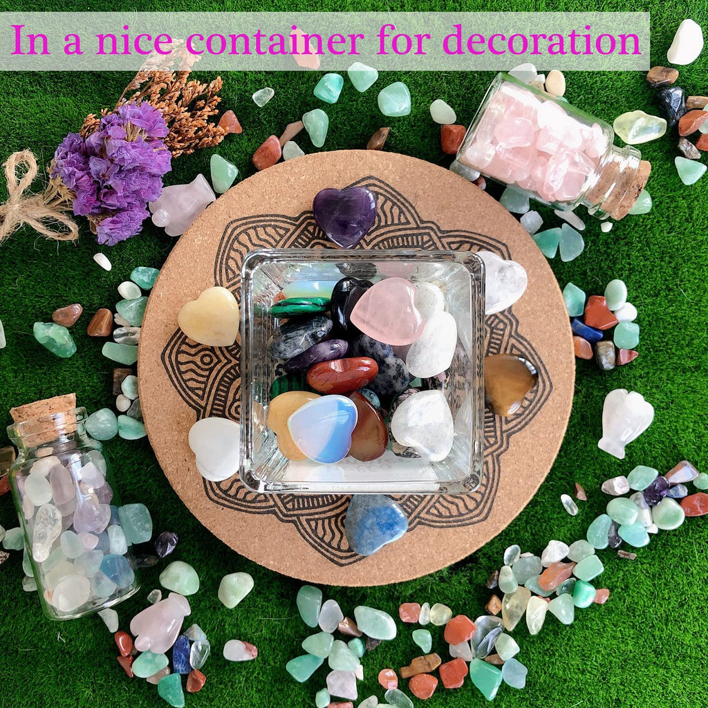 YATOJUZI 20PCS Natural Crystals and Healing Stones Set Bulk Gifts Heart Gems Gemstones Crystal Hearts Polished Thumb Pocket Chakra Stone Amethyst Rose Quartz Reiki Christmas Gifts for Women Men 0.8" - Fredhappy