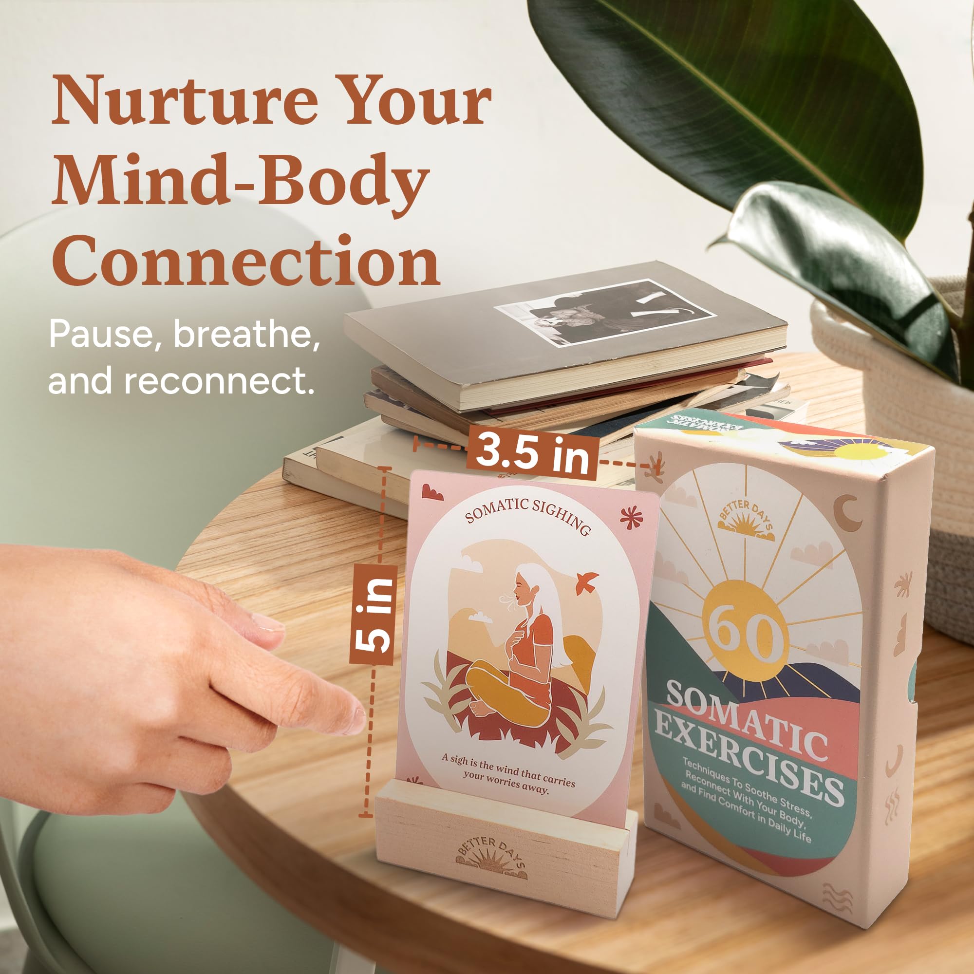 Better Days Somatic Therapy Exercises – 60 Techniques to Soothe Stress, Reconnect with Your Body, and Find Comfort – 3.5” x 5” Cards and Guidebook – Breathwork, Mindfulness, and Gentle Movements - Fredhappy