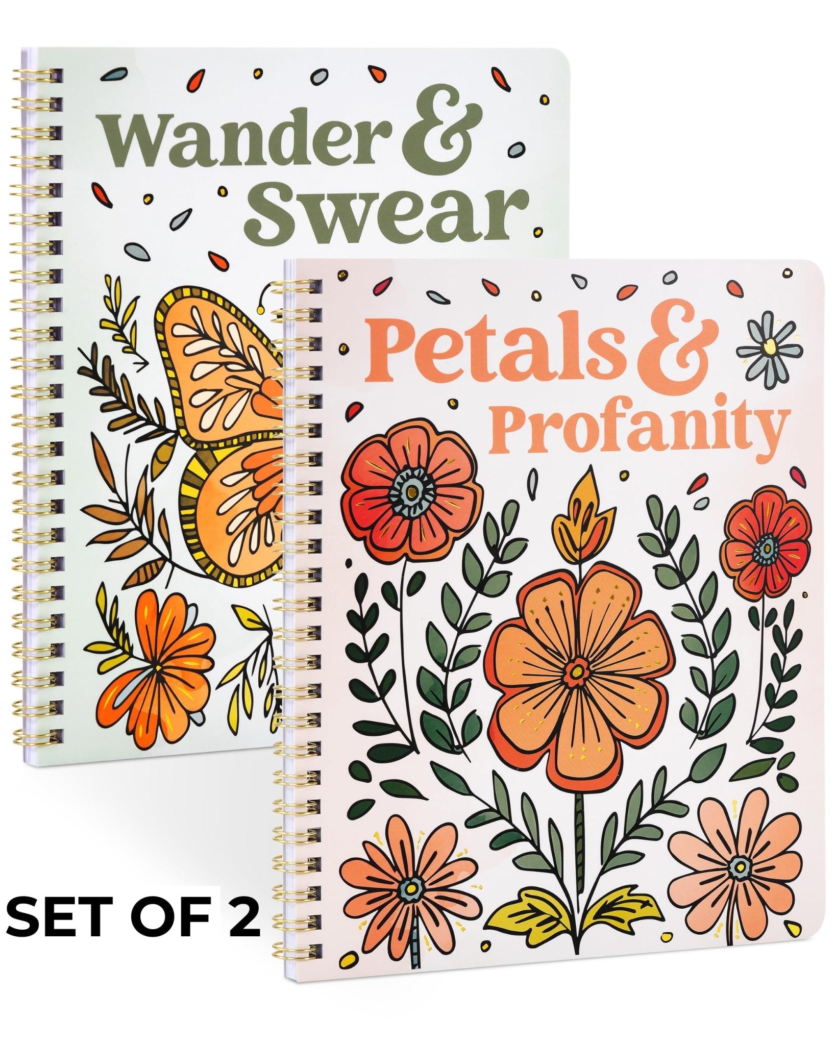 Beautiful Coloring Book Set of 2 for Adult Relaxation - Funny Coloring Books with Floral Designs for a lot of Laughs - The Perfect Stress - Relieving Gift for Women - Fredhappy LLC