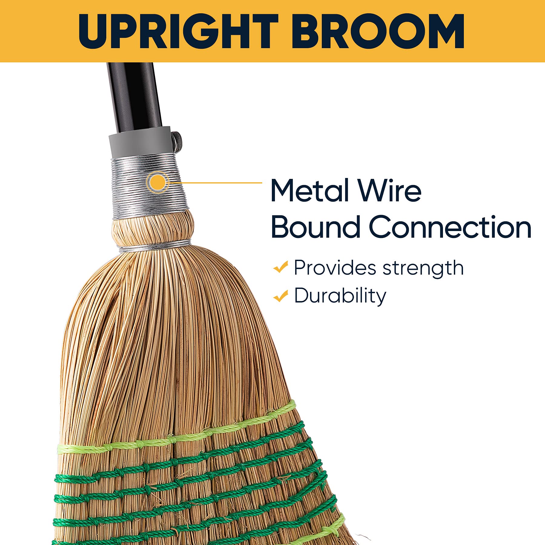 Yocada Heavy - Duty Corn Broom Commercial Indoor Outdoor Broom 59.8 inch Tall for Courtyard Garage Lobby Mall Market Floor Home Office Leaves Stone Dust Rubbish - Fredhappy