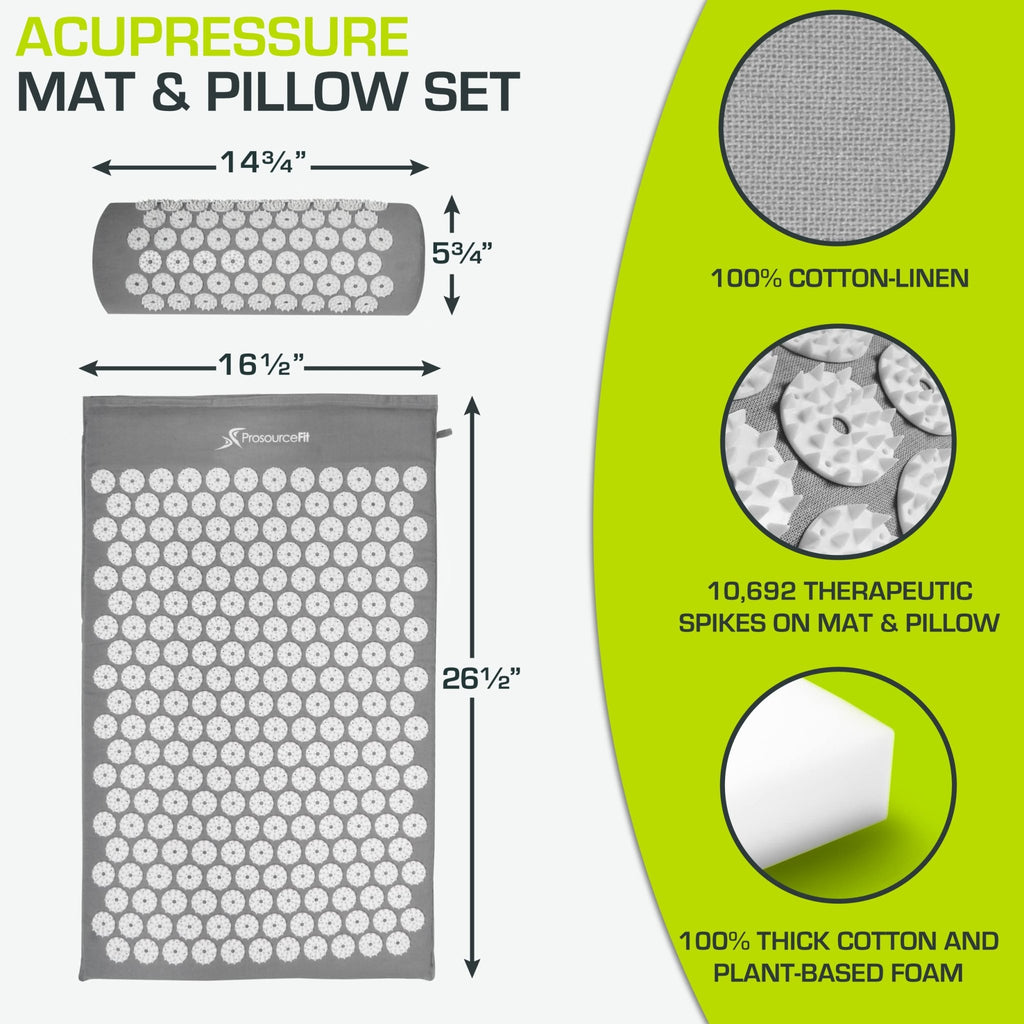 ProsourceFit Acupressure Mat and Pillow Set for Back/Neck Pain Relief and Muscle Relaxation, Grey - Fredhappy