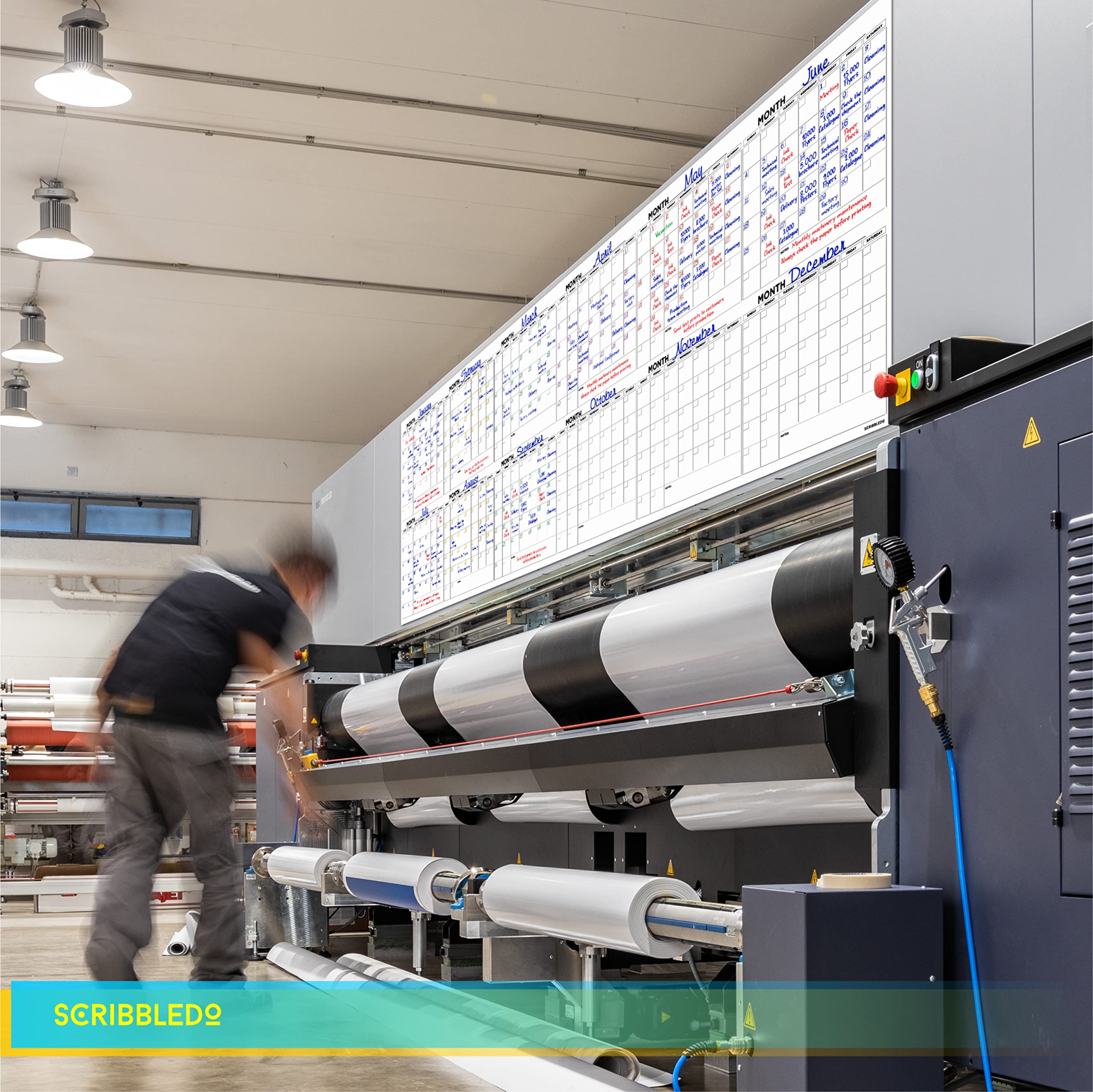 Extra Large 100"x36" Dry Erase Monthly Planner – 12 - Month Whiteboard Calendar Includes 6 white Board Markers Eraser Push Pins & Mounting Tape - Fredhappy LLC