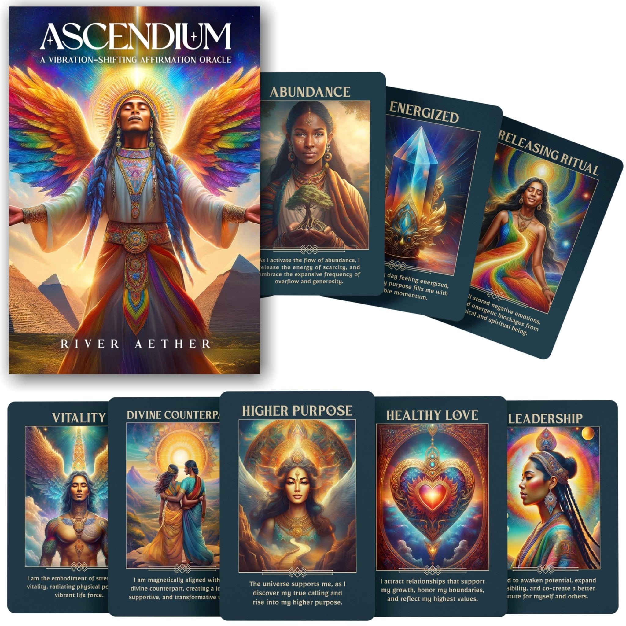 Ascendium: The Vibration - Shifting Affirmation Oracle - 77 Card Deck by River Aether - A Compendium of Ascension Affirmations for Raising Your Frequency & Activating Your Highest Potential - Fredhappy