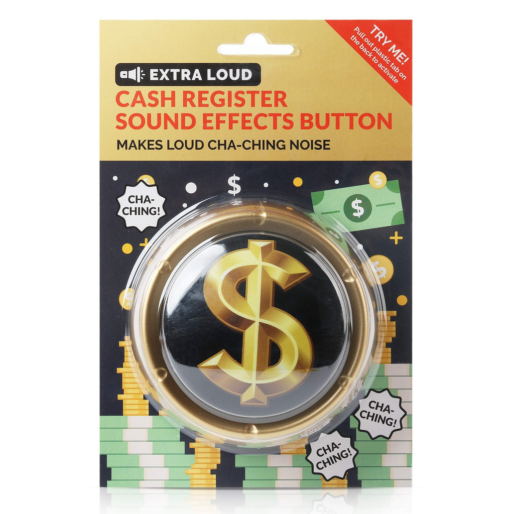 Cash Register Sound Button | Makes Extra Loud Cha - Ching Money Noise | Shiny Gold Color Bling Base | Funny Easy Dollar Sign Gift | Office Desk Item For Sales And Entrepreneurs Nut BATTERIES INCLUDED - Fredhappy LLC