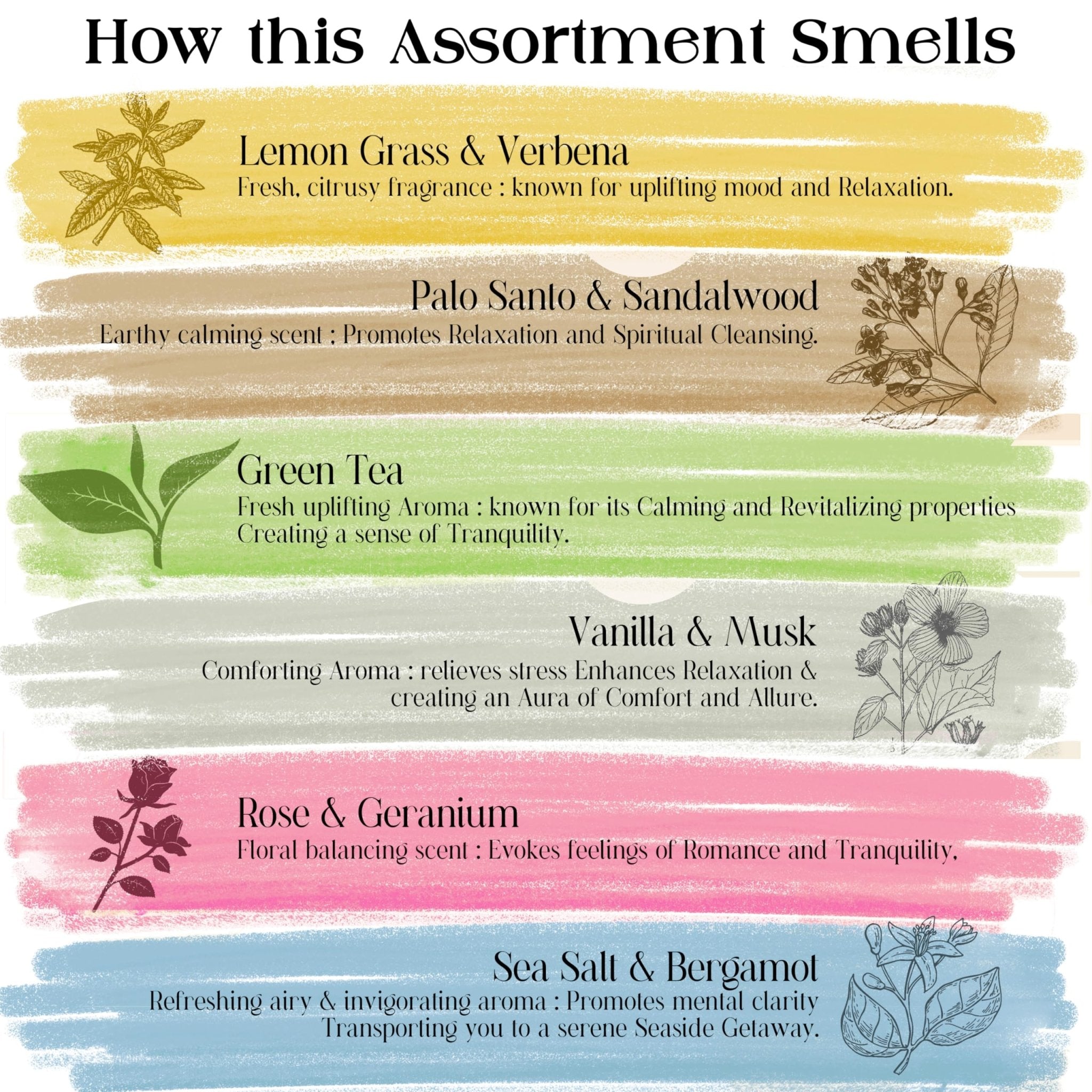 Raajsee Incense Sticks Organic Non Toxic - Pack of 6 Natural Inscents with Insence Holder - 120 Sticks, Clean Burn, Boho Gift Set, Palo Santo & Sandalwood, Vanilla Musk, Rose, Green Tea, Lemon Grass - Fredhappy