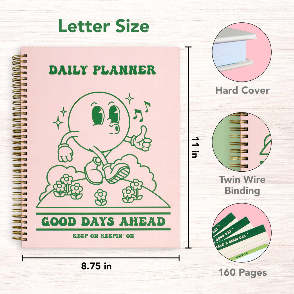 To Do List Cute Planner Undated Notebook, A4 Large Hardcover Spiral Schedule Retro Notebook, Aesthetic Daily for Students Girls Teens , Pink, Green (8.5x11) - Fredhappy LLC