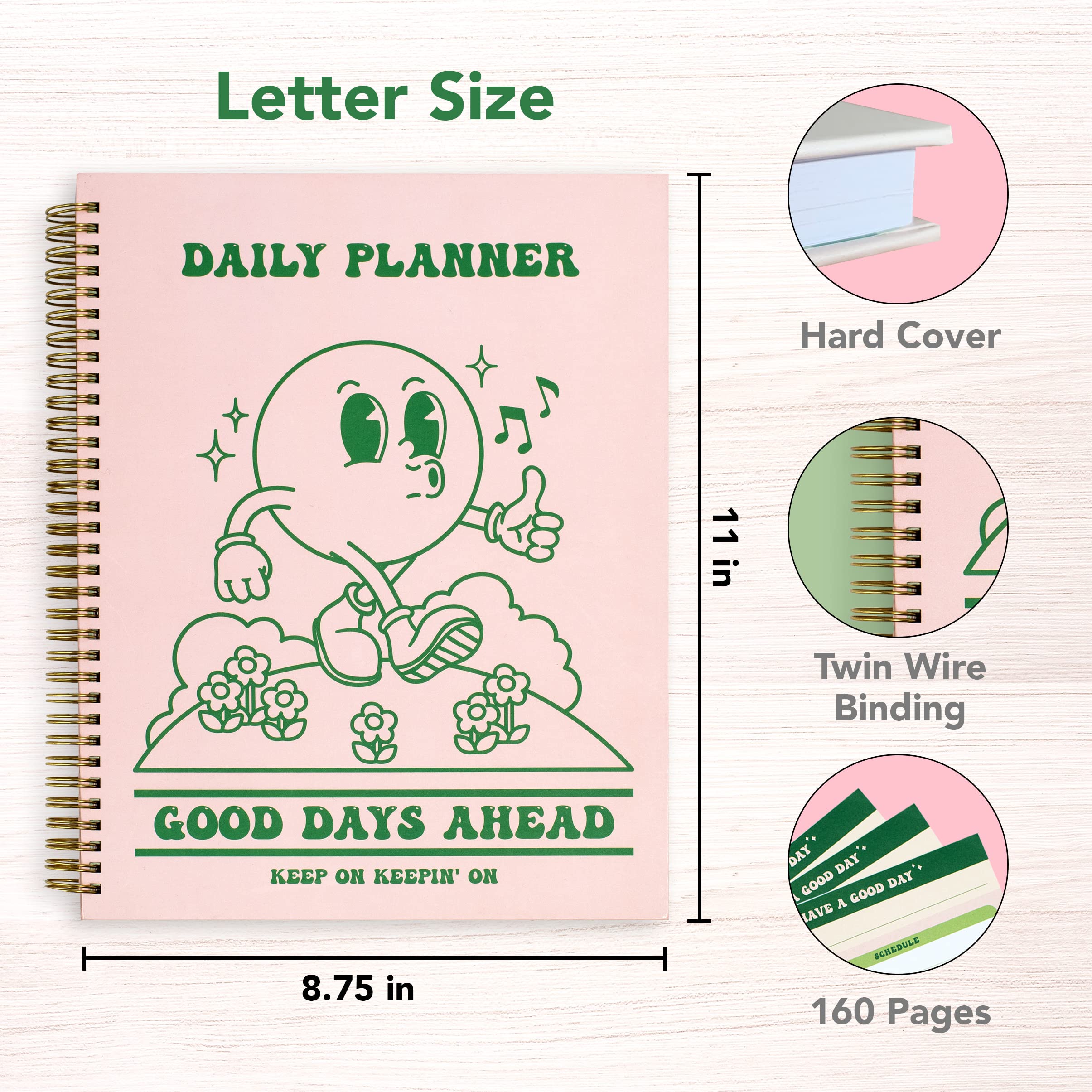 To Do List Cute Planner Undated Notebook, A4 Large Hardcover Spiral Schedule Retro Notebook, Aesthetic Daily for Students Girls Teens , Pink, Green (8.5x11) - Fredhappy LLC