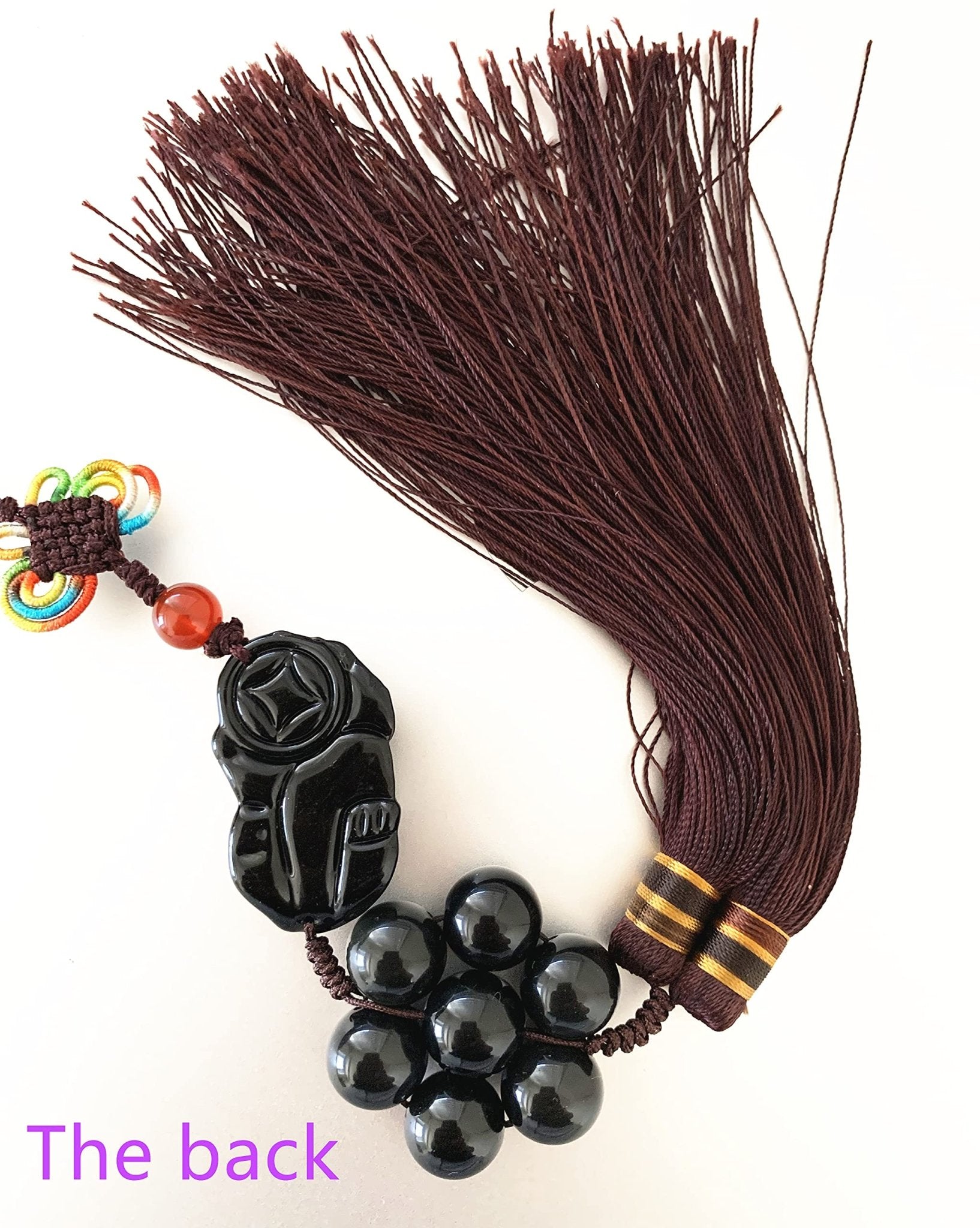 Feng Shui Black Obsidian Pi Yao Pi Xiu Car Wall Charm Hanging Tassel Ornament for Wealth Luck - Fredhappy