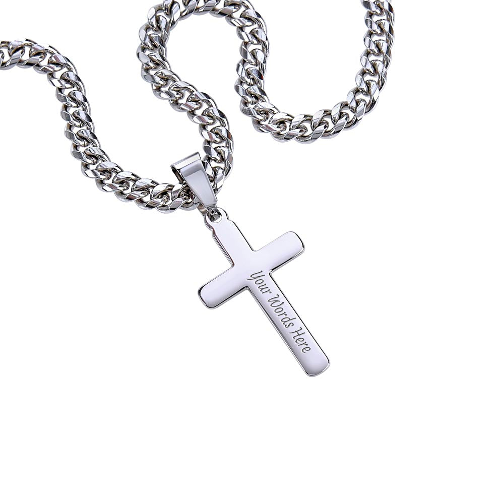 Cuban Link Chain with Engraved Artisan Cross Necklace - Determination