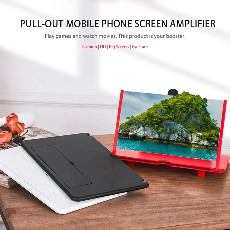 12 inch High Definition Mobile Phone Screen Amplifier with Magnifying Folding Phone Desk Holder for Movie Game Phone Amplifier